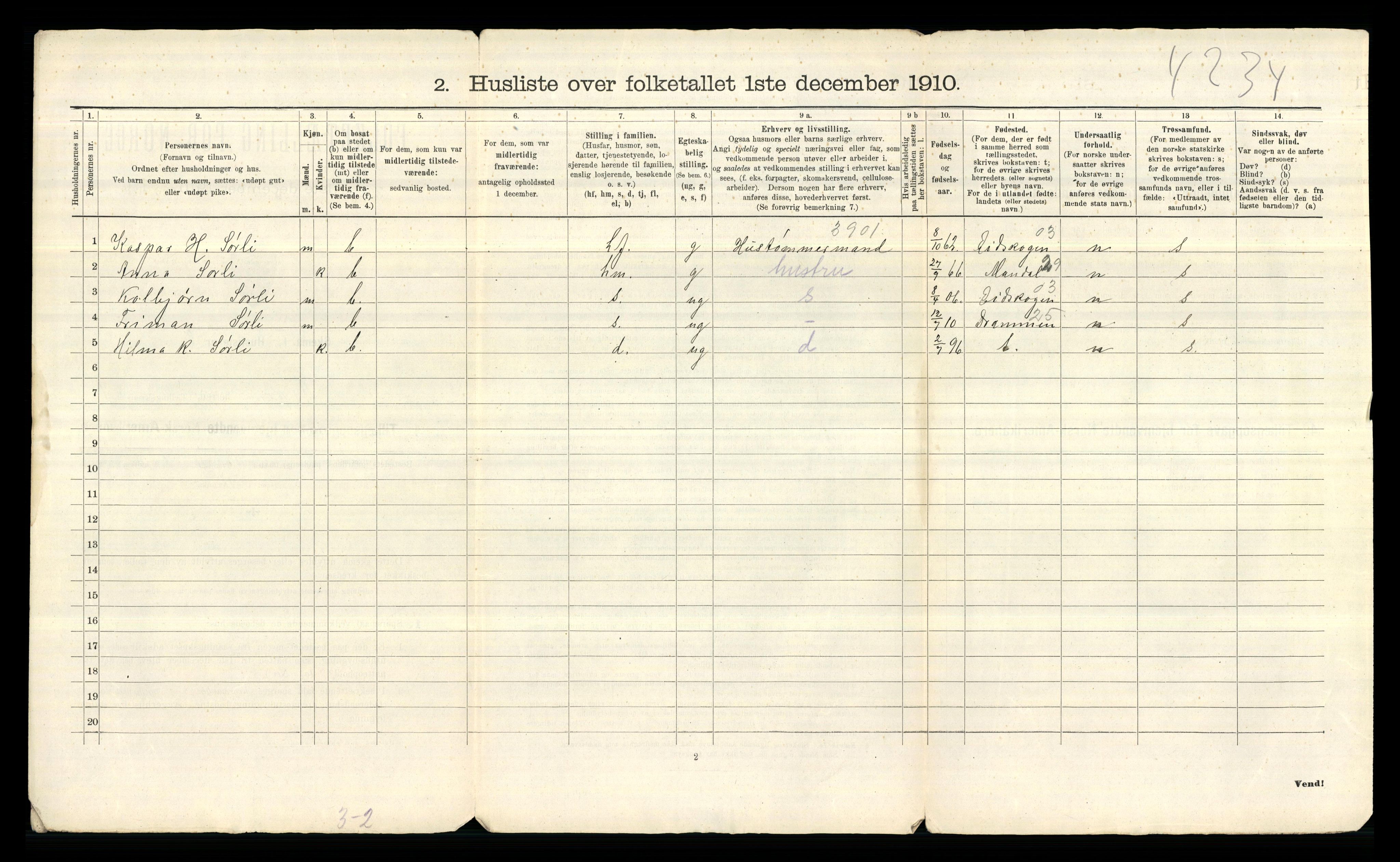 RA, 1910 census for Asker, 1910, p. 47