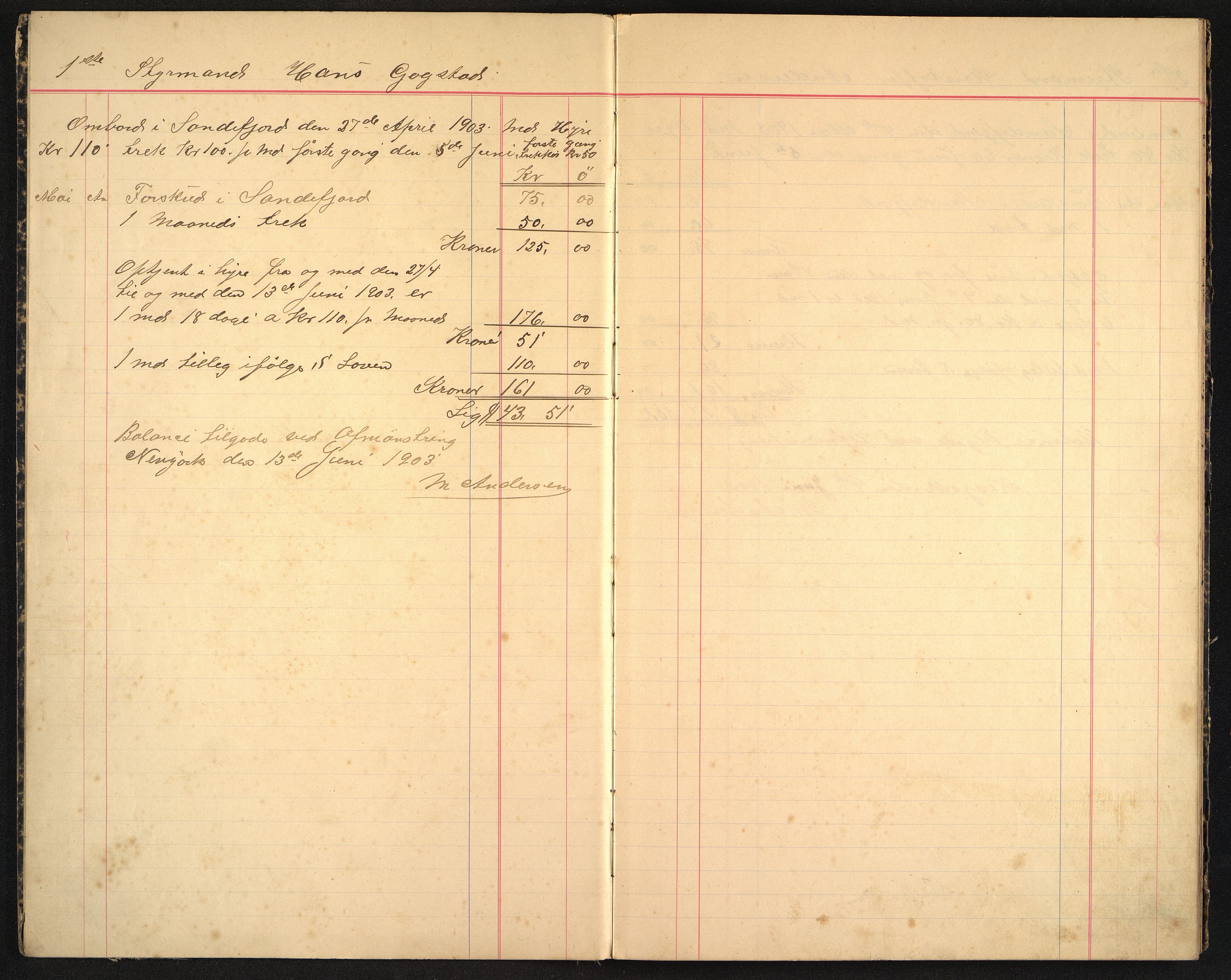 Andersen, M. Kaptein, VEMU/VFA-A-1140/R/L0005: Regnskapsjournal - mannskapsavregninger, 1903-1905