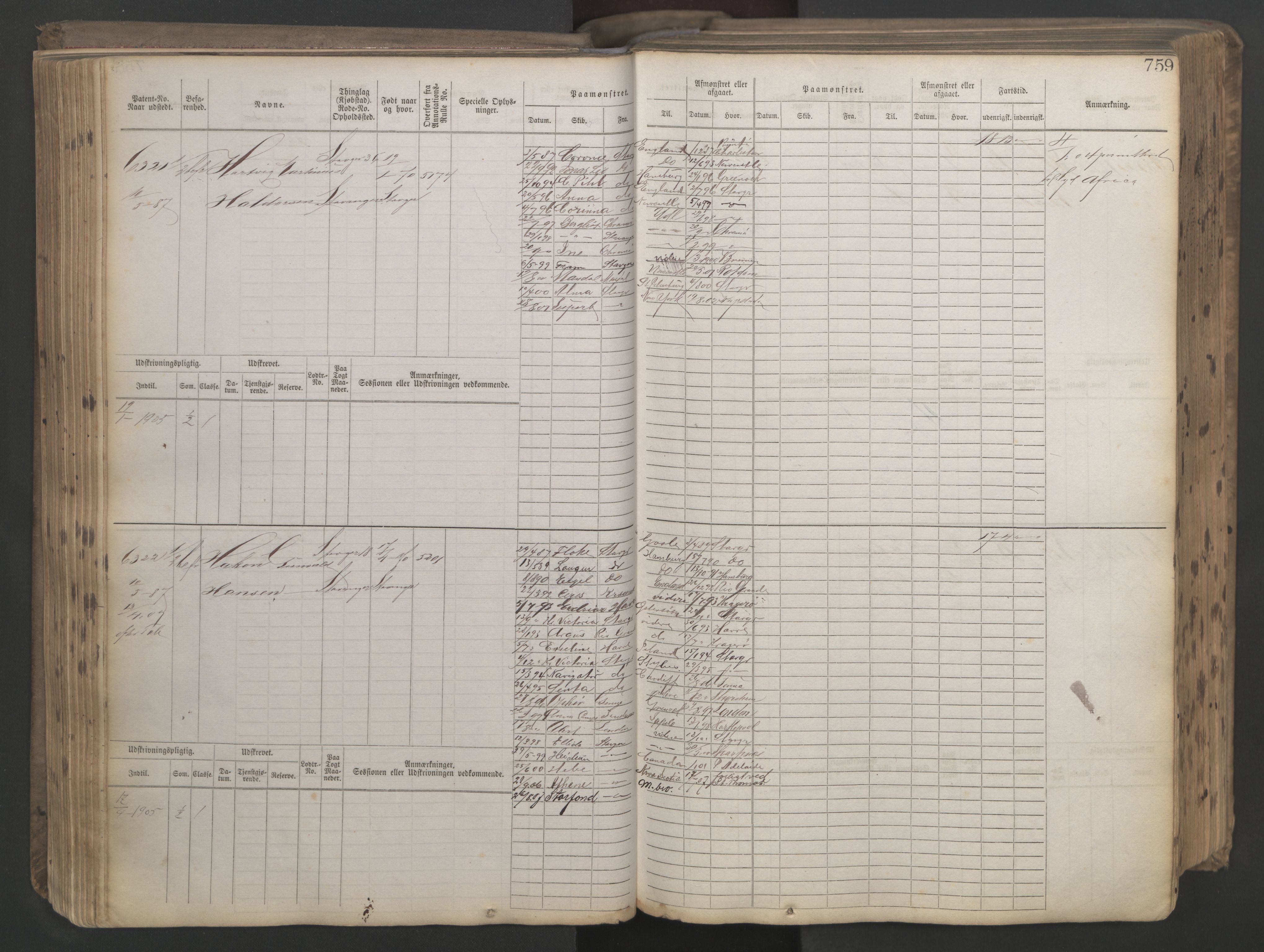 Stavanger sjømannskontor, AV/SAST-A-102006/F/Fb/Fbb/L0021: Sjøfartshovedrulle patnentnr. 6005-7204 (dublett), 1887, p. 163