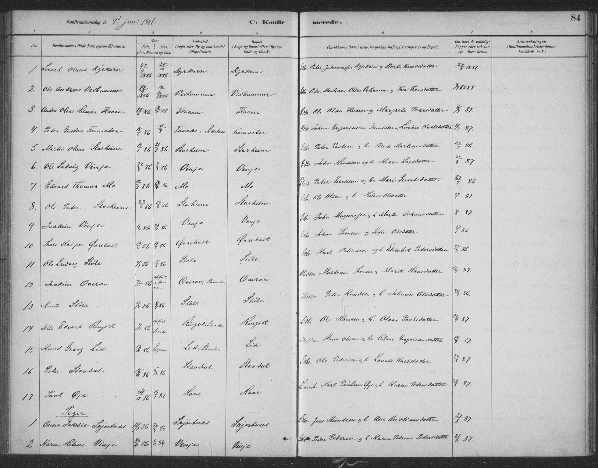 Ministerialprotokoller, klokkerbøker og fødselsregistre - Møre og Romsdal, SAT/A-1454/521/L0299: Parish register (official) no. 521A01, 1882-1907, p. 84