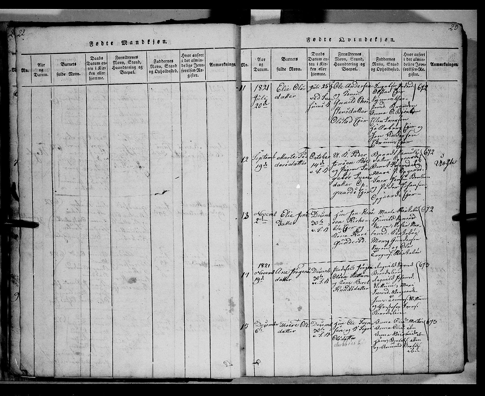 Gausdal prestekontor, SAH/PREST-090/H/Ha/Hab/L0002: Parish register (copy) no. 2, 1818-1874, p. 22-23