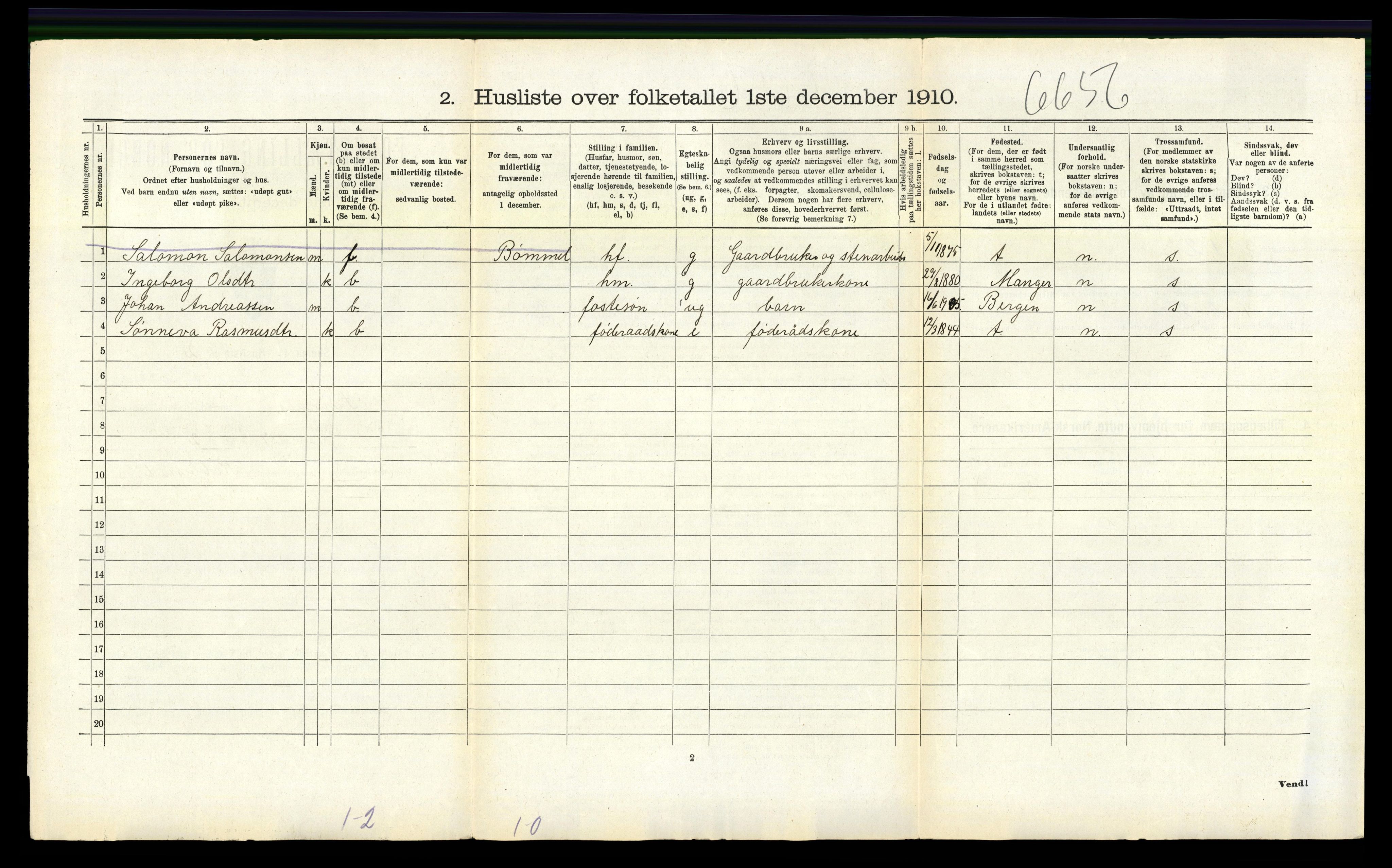 RA, 1910 census for Finnås, 1910, p. 313