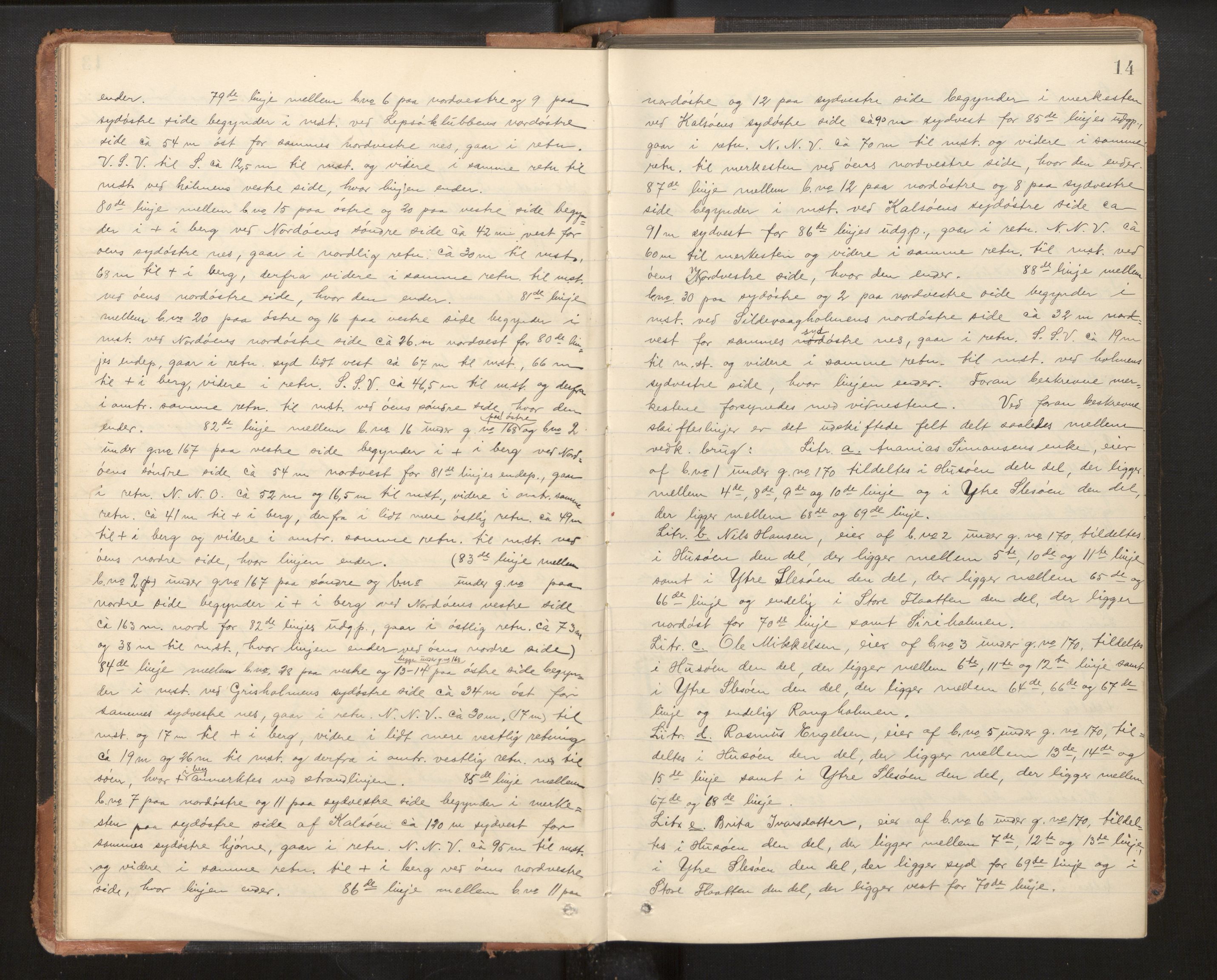 Hordaland jordskiftedøme - II Ytre Nordhordland jordskiftedistrikt, AV/SAB-A-6901/A/Aa/L0011: Forhandlingsprotokoll, 1903-1908, p. 13b-14a