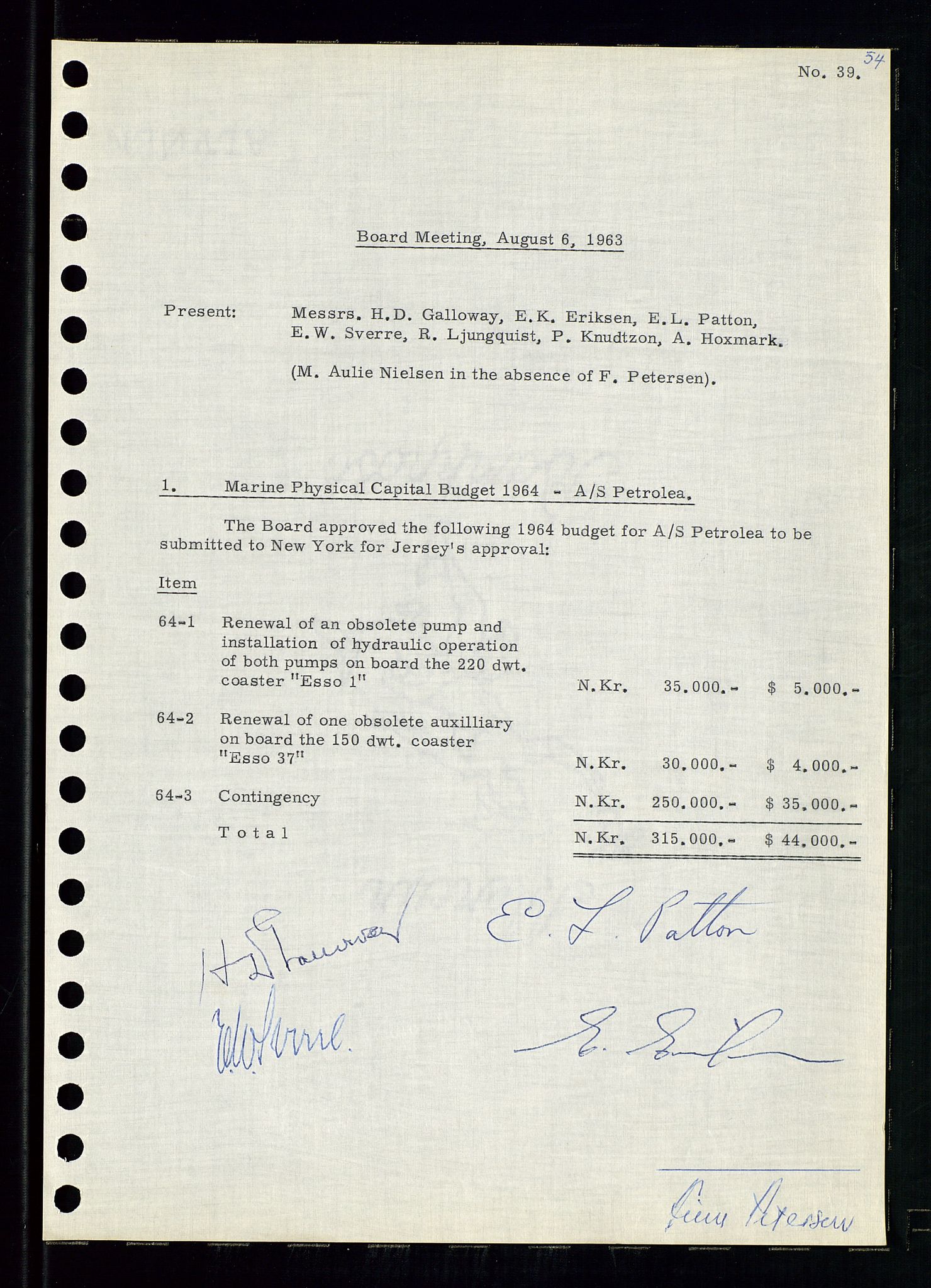 Pa 0982 - Esso Norge A/S, AV/SAST-A-100448/A/Aa/L0001/0004: Den administrerende direksjon Board minutes (styrereferater) / Den administrerende direksjon Board minutes (styrereferater), 1963-1964, p. 208