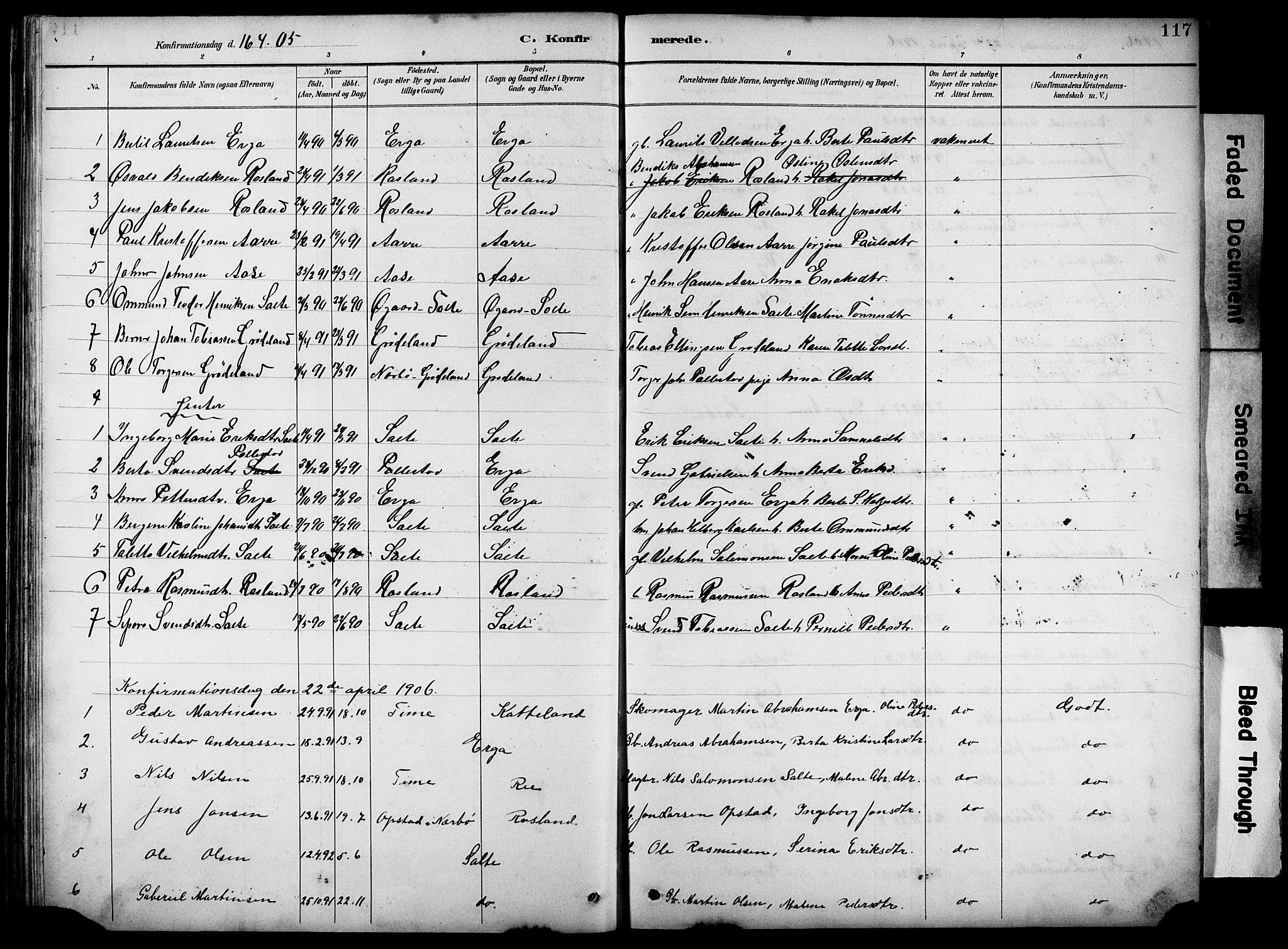 Klepp sokneprestkontor, SAST/A-101803/001/3/30BB/L0005: Parish register (copy) no. B 5, 1889-1918, p. 117