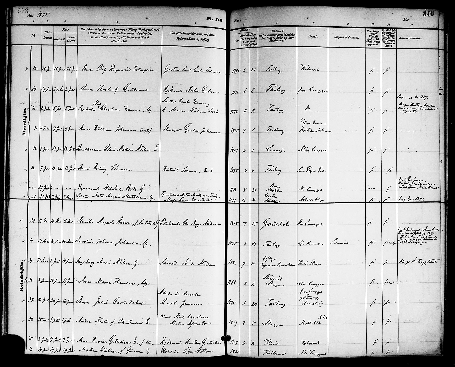 Tønsberg kirkebøker, AV/SAKO-A-330/F/Fa/L0012: Parish register (official) no. I 12, 1891-1899, p. 346