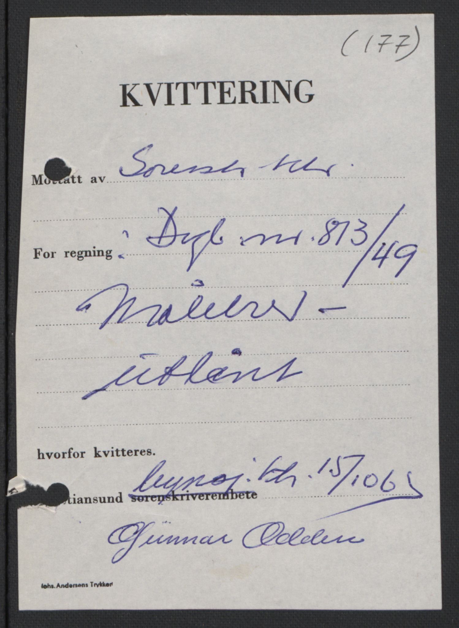 Kristiansund byfogd, AV/SAT-A-4587/A/27: Mortgage book no. 42, 1947-1950, Diary no: : 780/1949