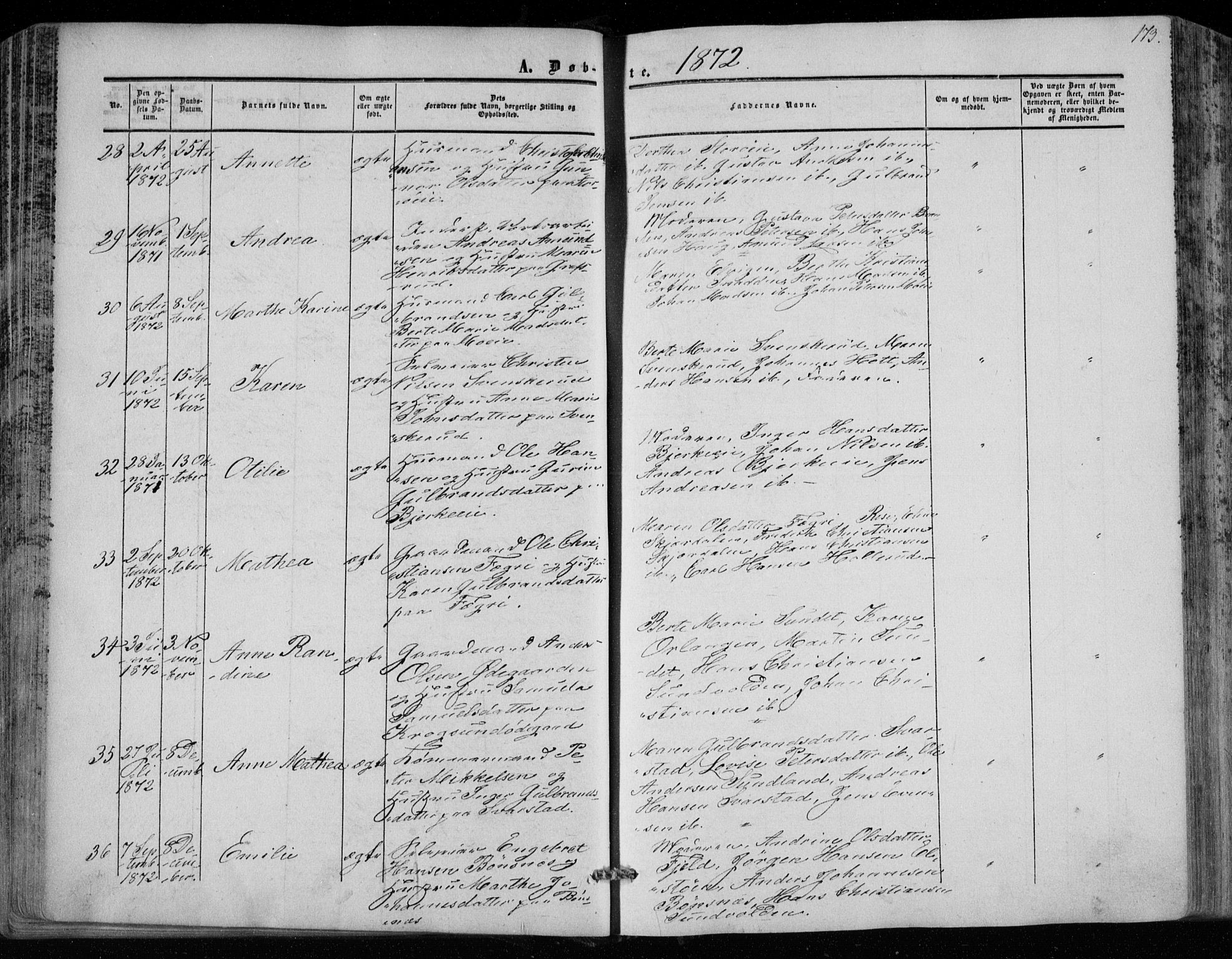 Hole kirkebøker, SAKO/A-228/F/Fa/L0006: Parish register (official) no. I 6, 1852-1872, p. 173