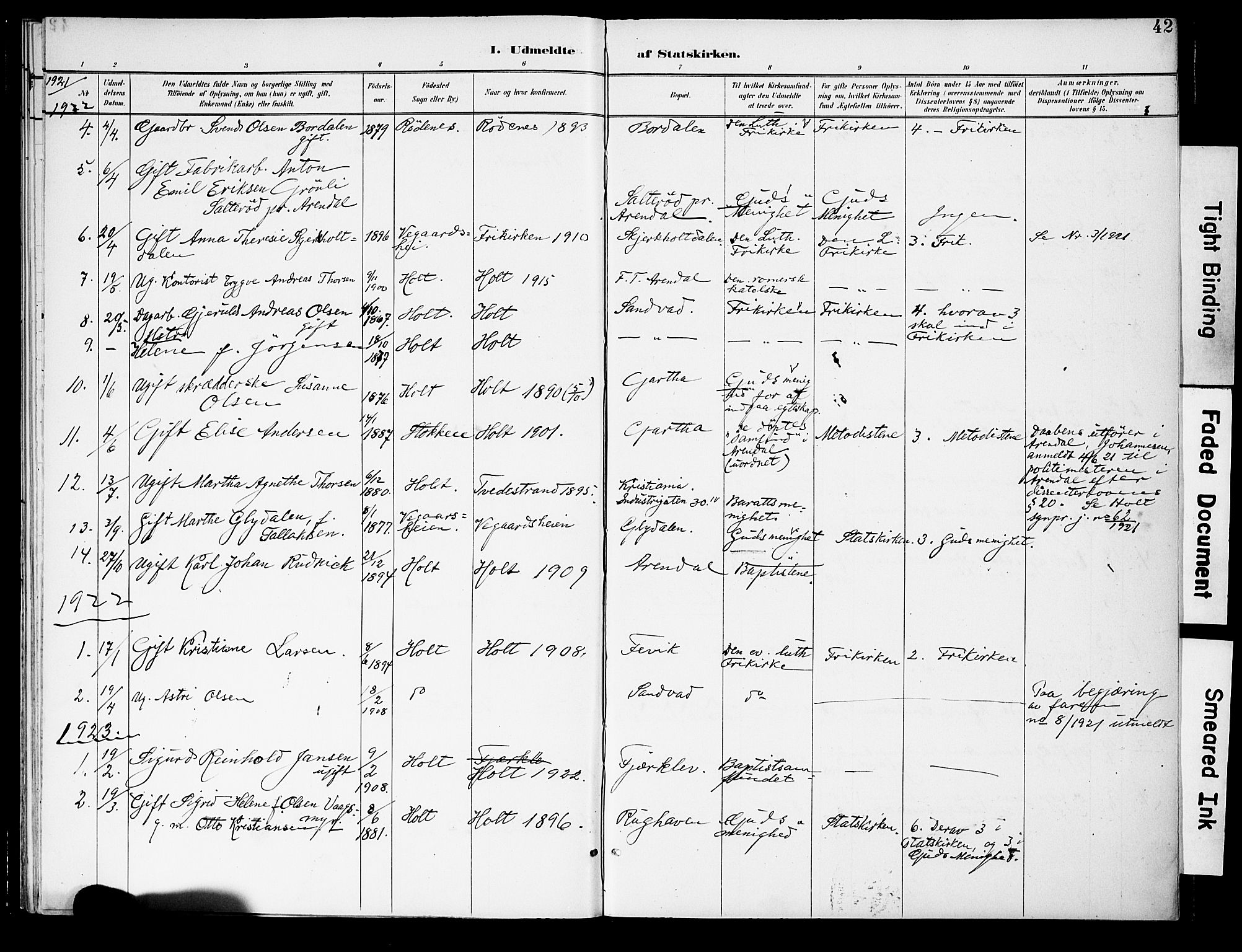 Holt sokneprestkontor, AV/SAK-1111-0021/F/Fa/L0011: Parish register (official) no. A 11, 1880-1931, p. 42