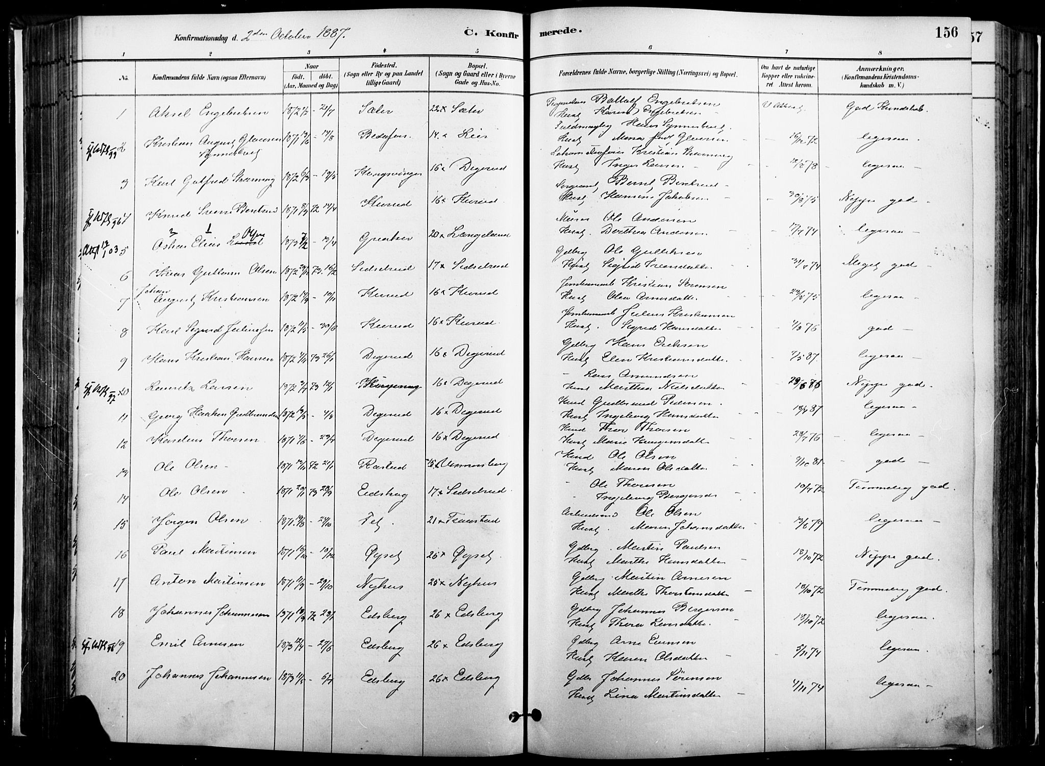 Vinger prestekontor, SAH/PREST-024/H/Ha/Haa/L0014: Parish register (official) no. 14, 1881-1900, p. 156