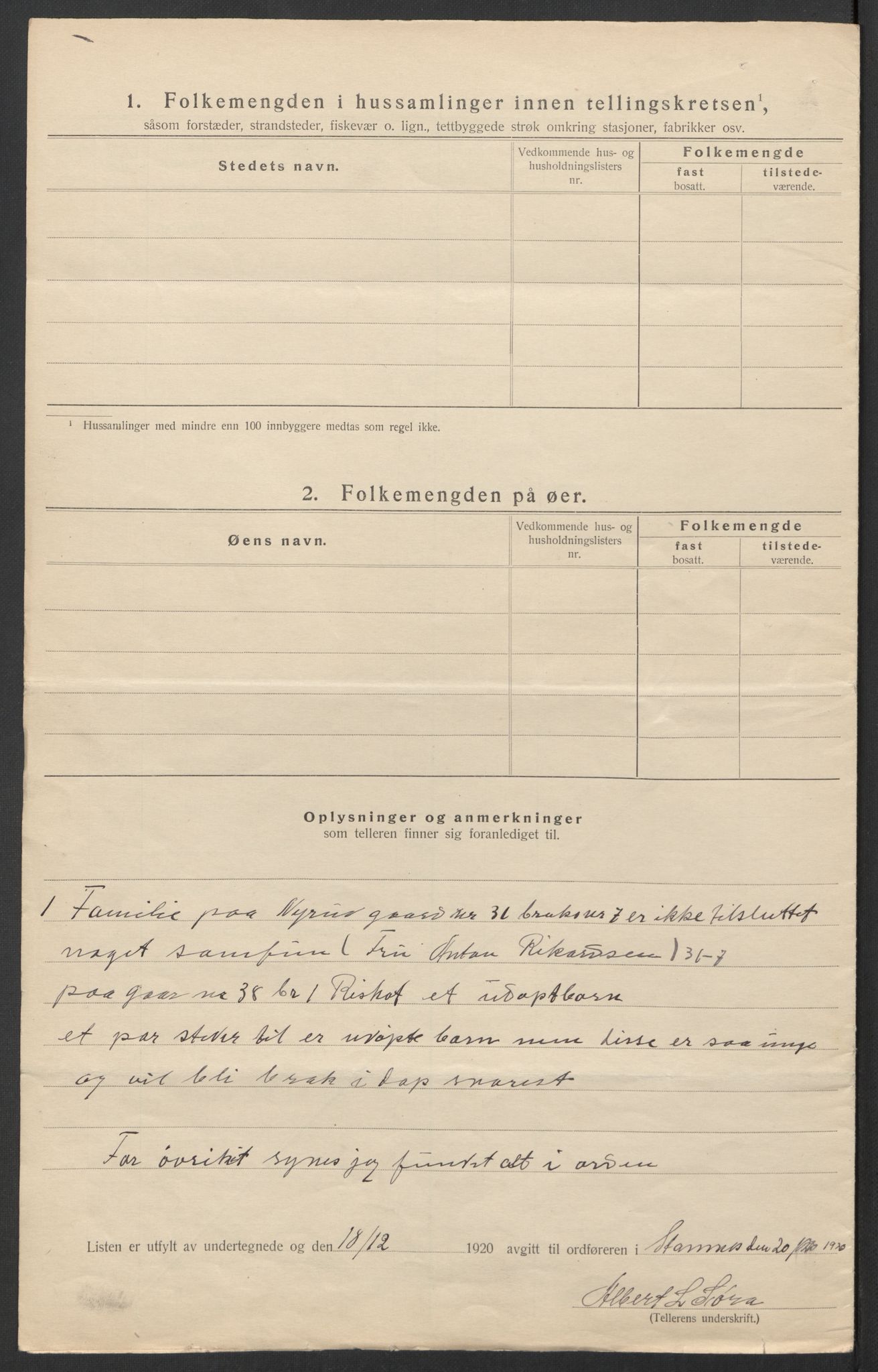 SAT, 1920 census for Stamnes, 1920, p. 17