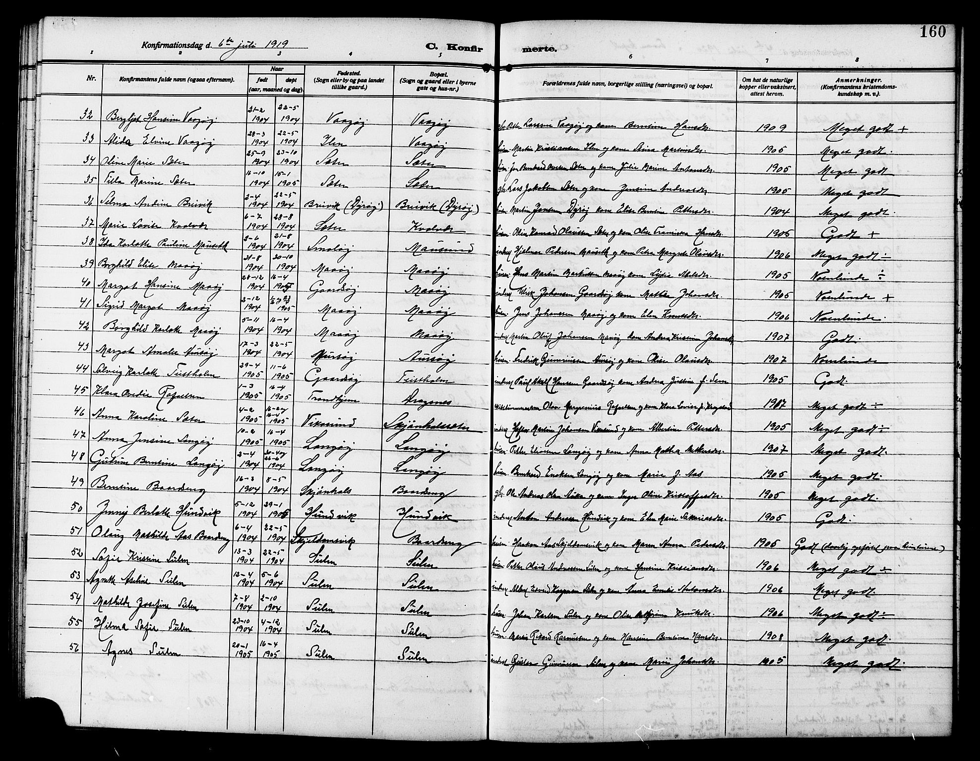 Ministerialprotokoller, klokkerbøker og fødselsregistre - Sør-Trøndelag, SAT/A-1456/640/L0588: Parish register (copy) no. 640C05, 1909-1922, p. 160