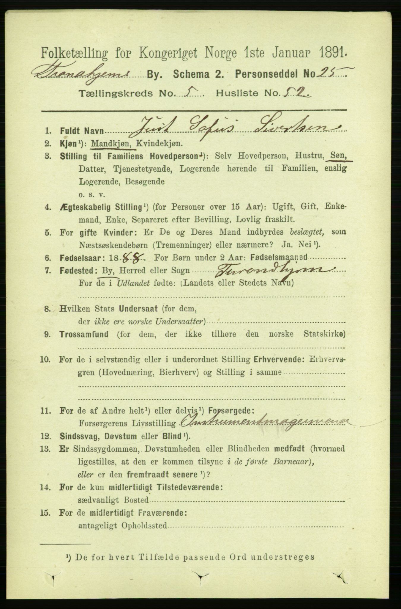 RA, 1891 census for 1601 Trondheim, 1891, p. 5322