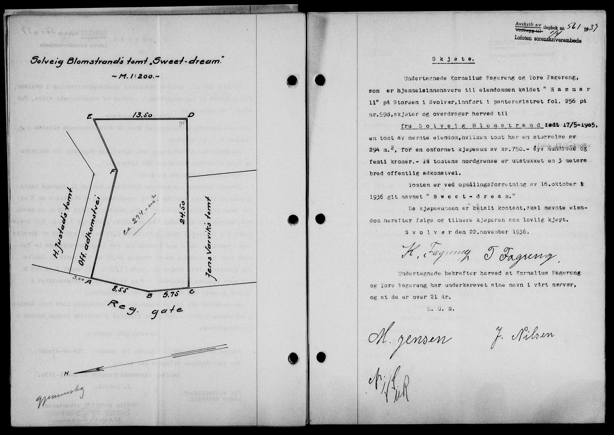 Lofoten sorenskriveri, SAT/A-0017/1/2/2C/L0002a: Mortgage book no. 2a, 1937-1937, Diary no: : 561/1937