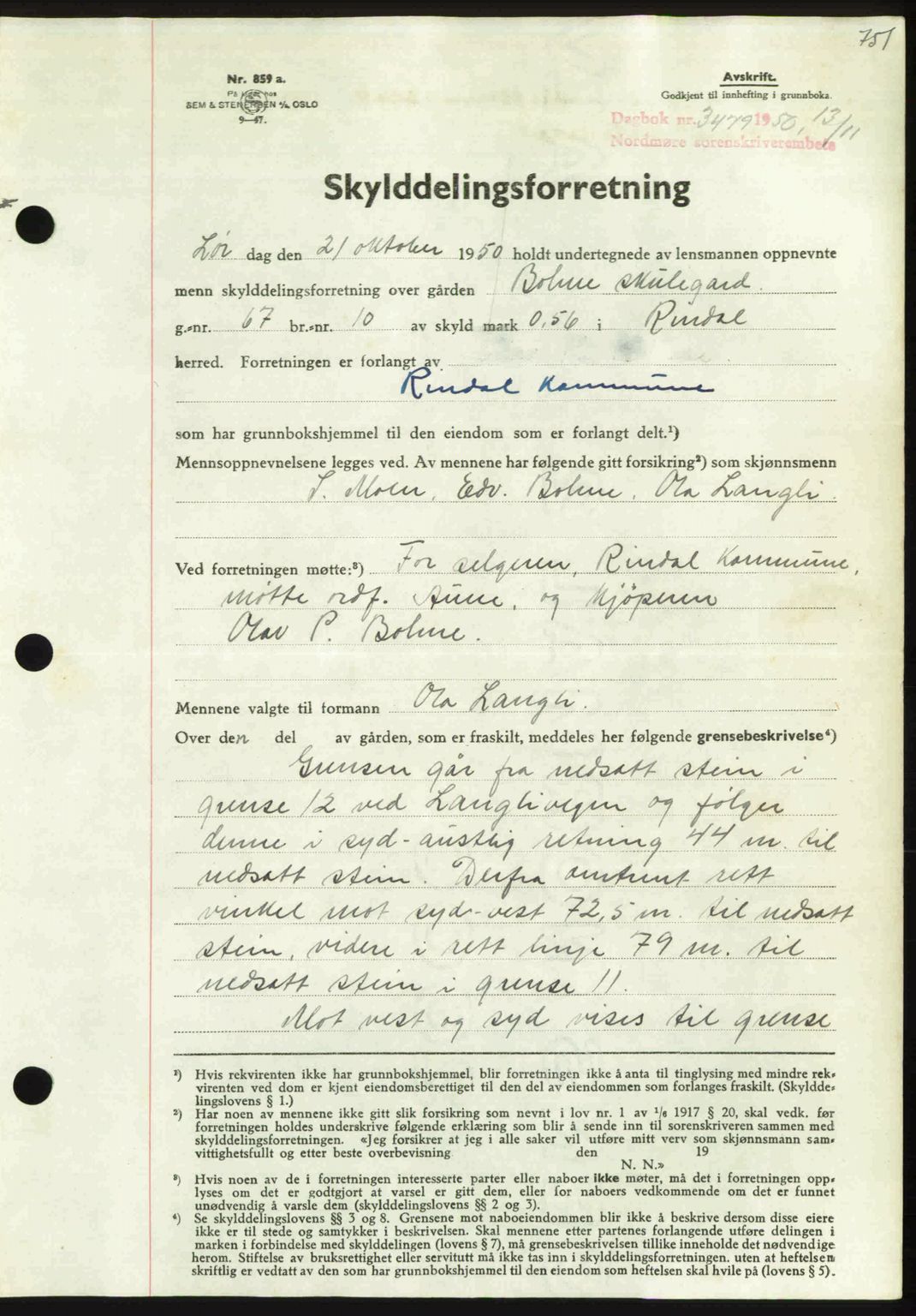 Nordmøre sorenskriveri, AV/SAT-A-4132/1/2/2Ca: Mortgage book no. A116, 1950-1950, Diary no: : 3479/1950