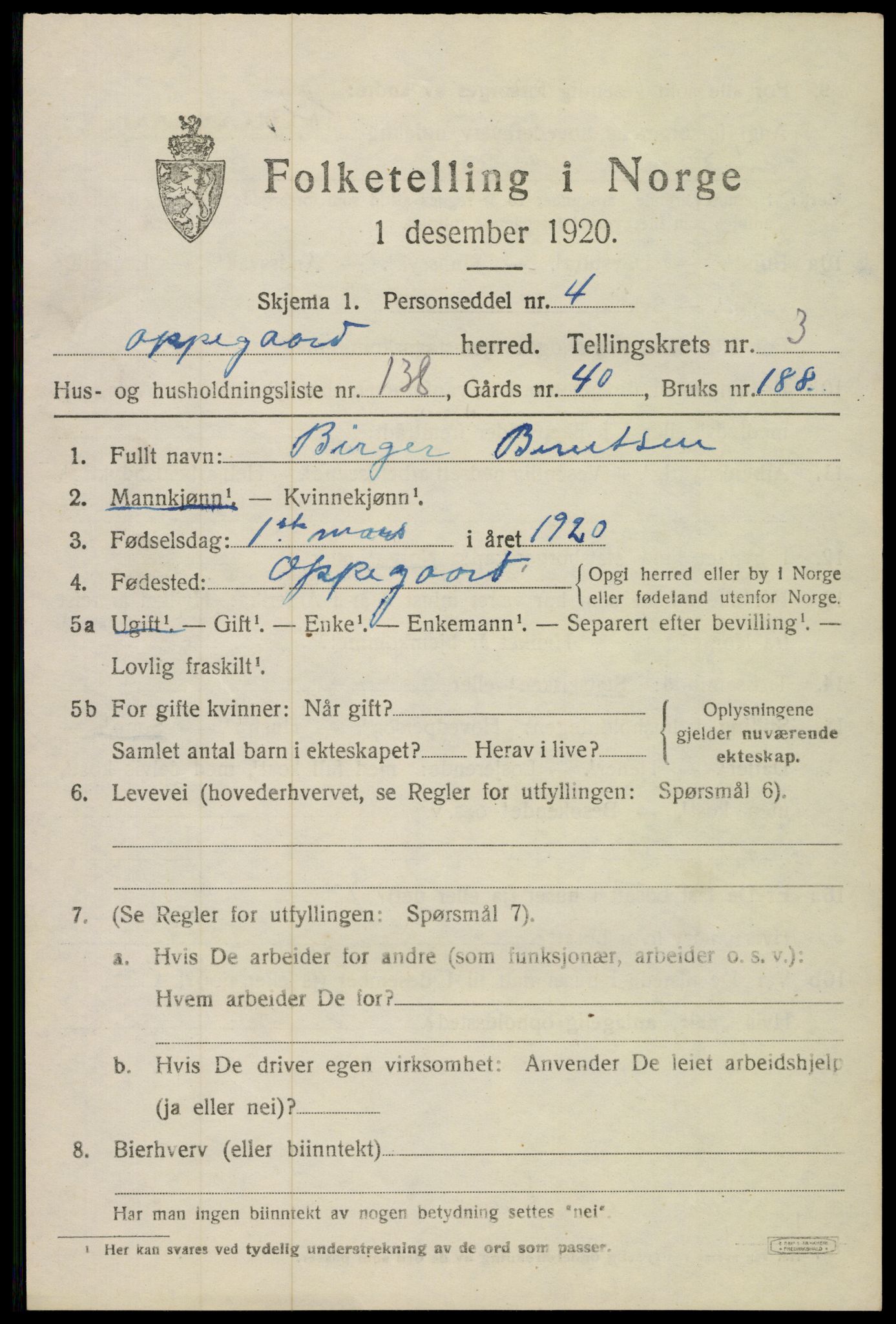 SAO, 1920 census for Oppegård, 1920, p. 6843