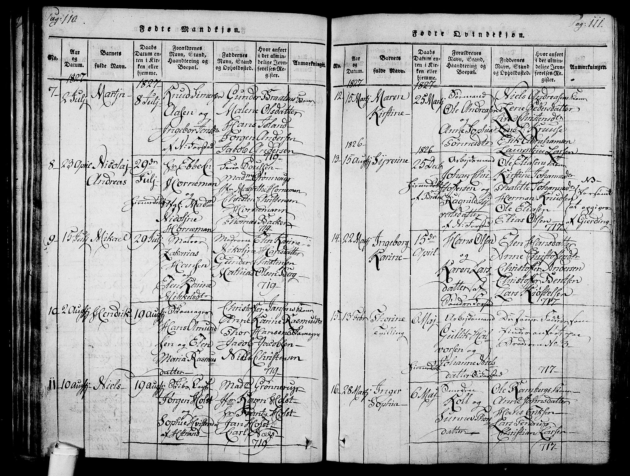 Holmestrand kirkebøker, AV/SAKO-A-346/F/Fa/L0001: Parish register (official) no. 1, 1814-1840, p. 110-111