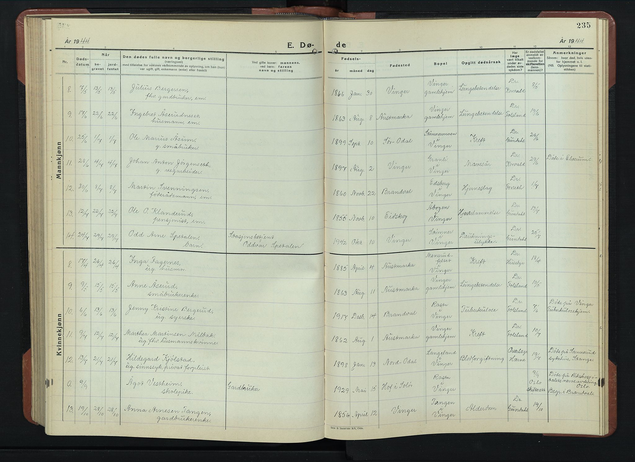 Vinger prestekontor, AV/SAH-PREST-024/H/Ha/Hab/L0007: Parish register (copy) no. 7, 1941-1955, p. 235