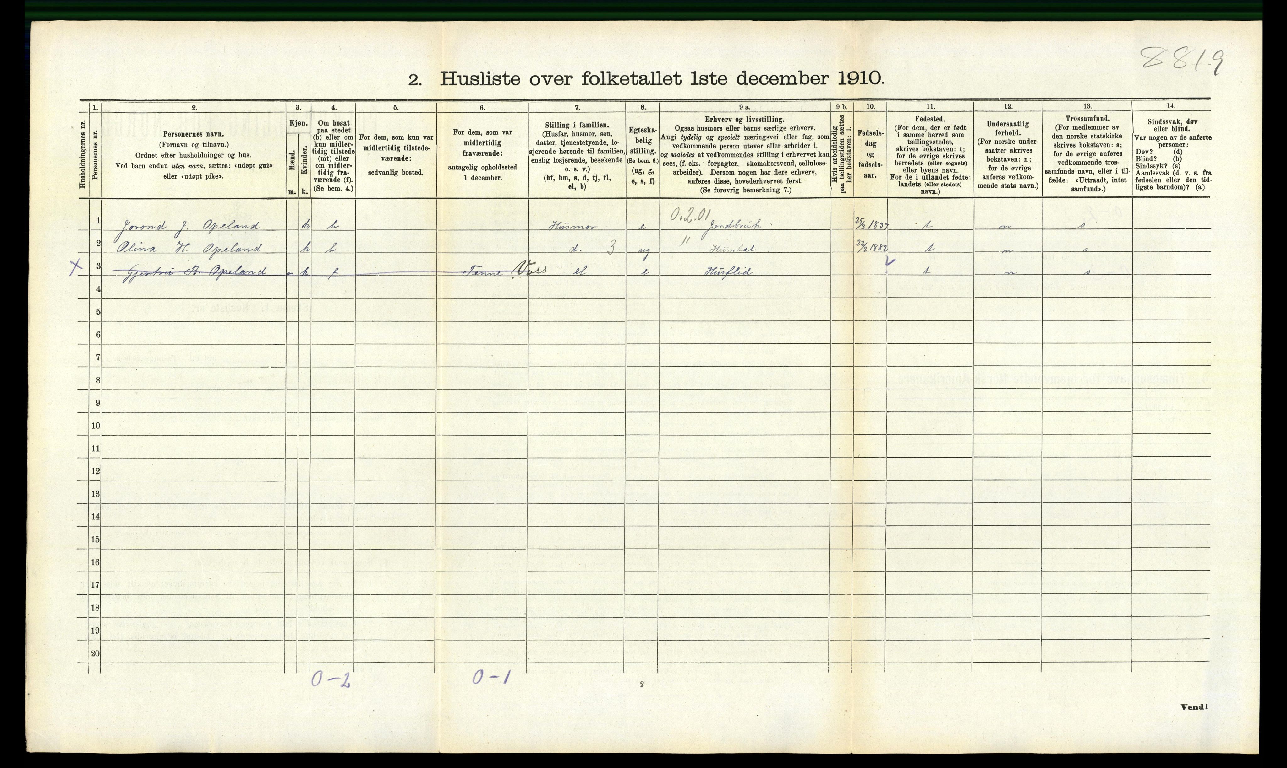 RA, 1910 census for Voss, 1910, p. 1709