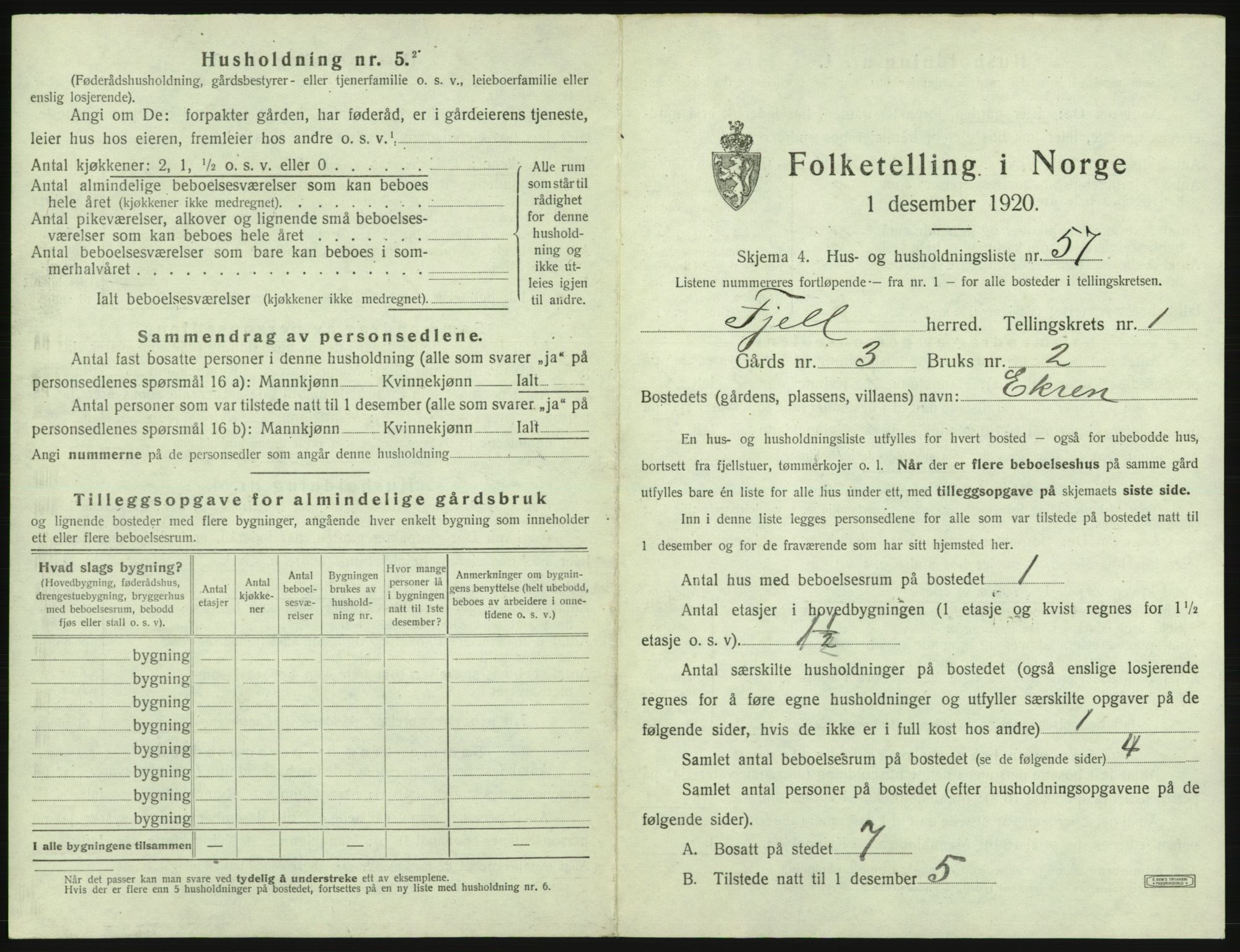 SAB, 1920 census for Fjell, 1920, p. 155