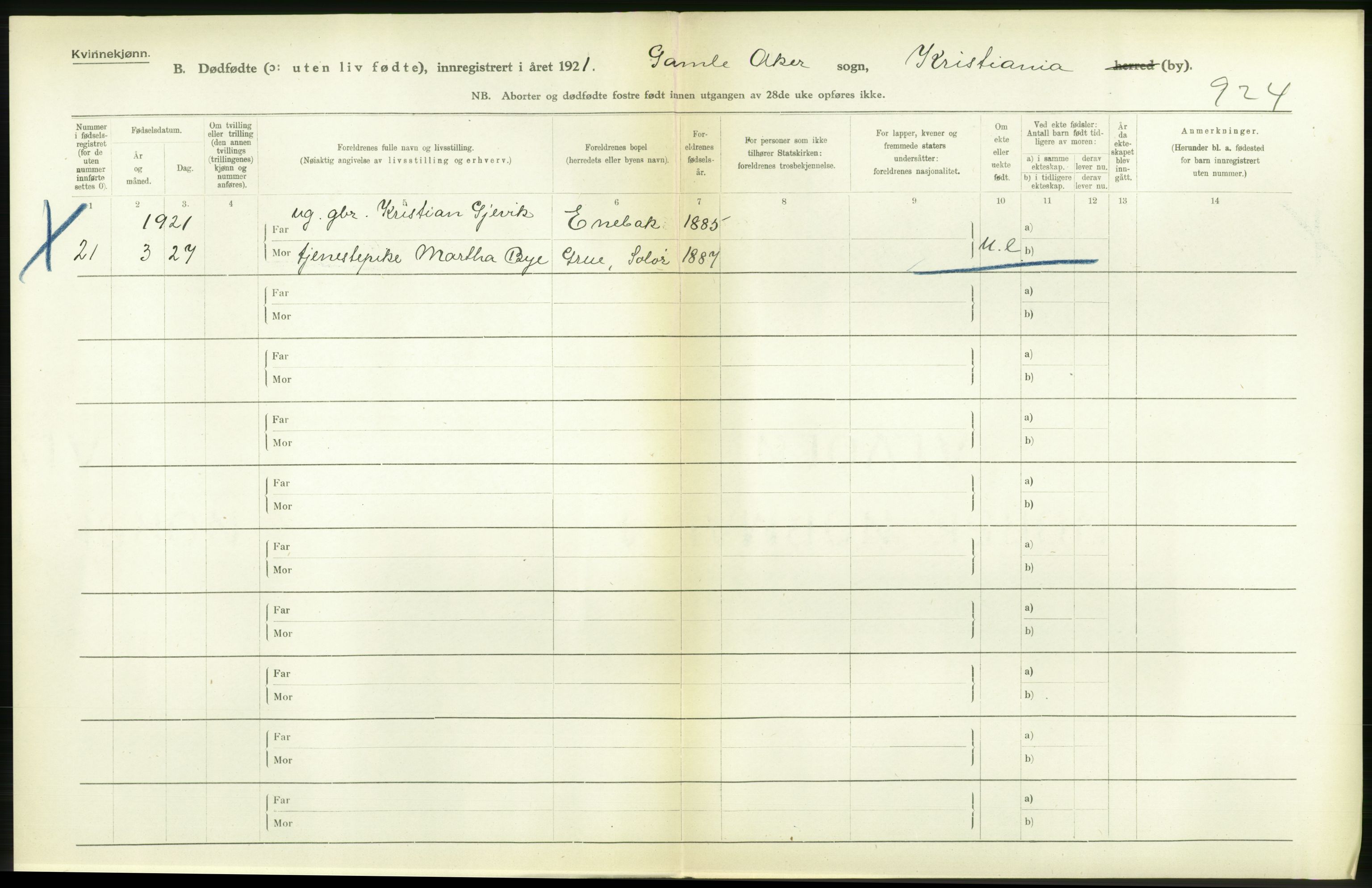 Statistisk sentralbyrå, Sosiodemografiske emner, Befolkning, AV/RA-S-2228/D/Df/Dfc/Dfca/L0013: Kristiania: Døde, dødfødte, 1921, p. 612