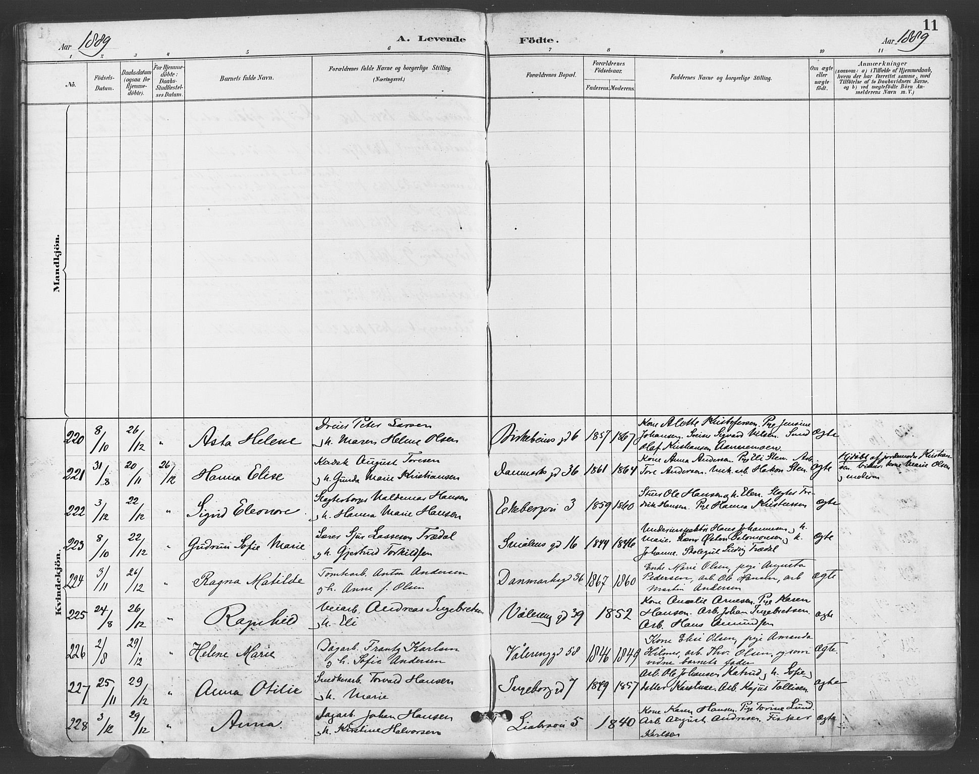 Gamlebyen prestekontor Kirkebøker, AV/SAO-A-10884/F/Fa/L0007: Parish register (official) no. 7, 1889-1899, p. 11