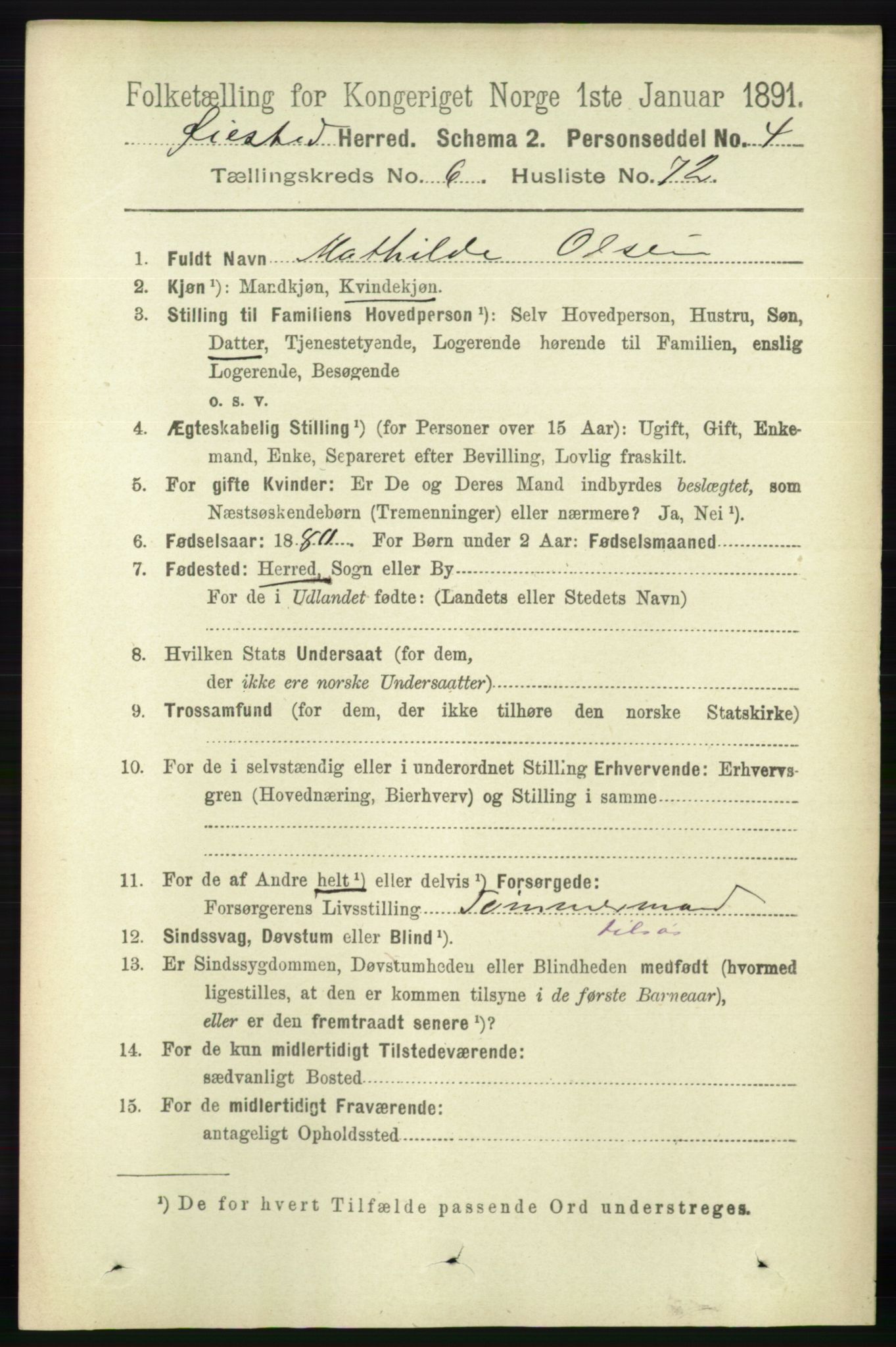 RA, 1891 census for 0920 Øyestad, 1891, p. 2544