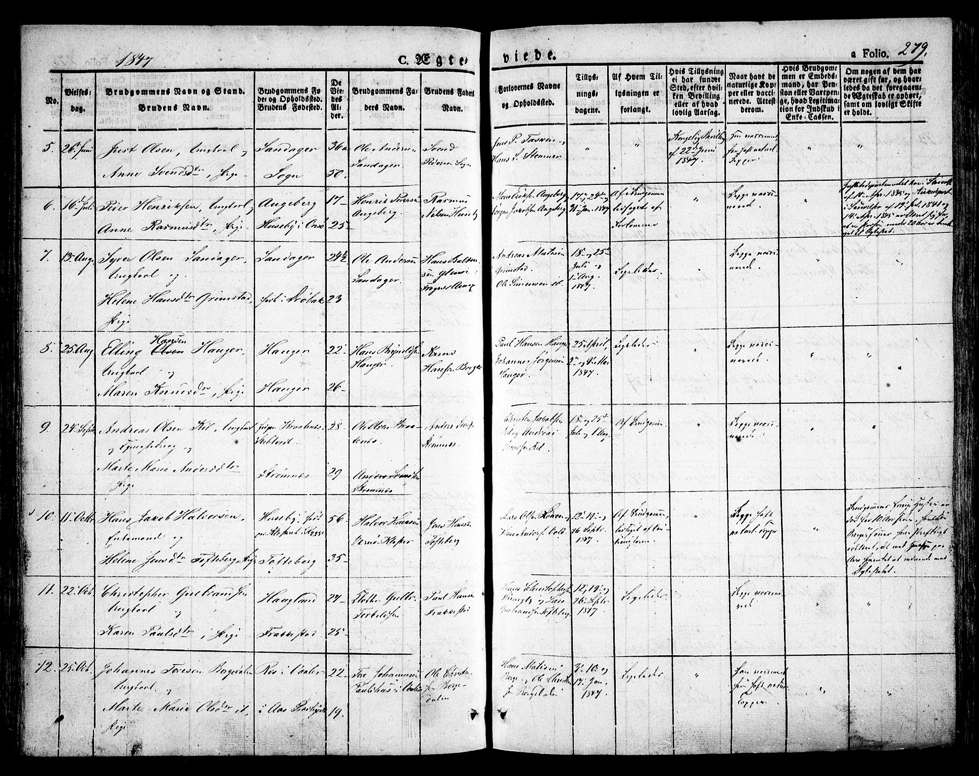 Råde prestekontor kirkebøker, AV/SAO-A-2009/F/Fa/L0005: Parish register (official) no. 5, 1830-1853, p. 279