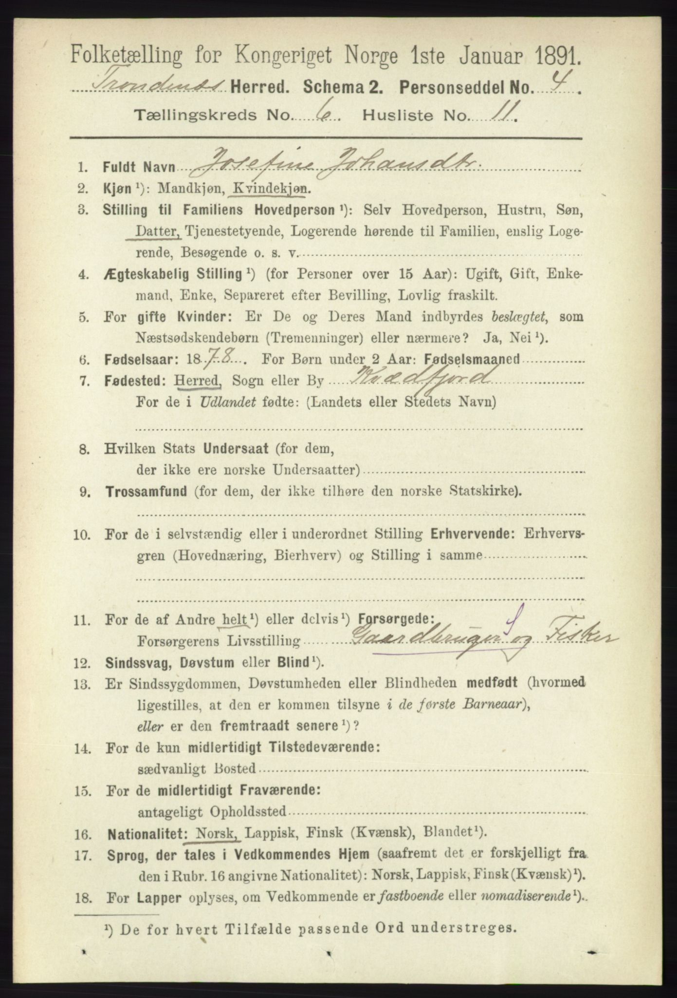 RA, 1891 census for 1914 Trondenes, 1891, p. 3873