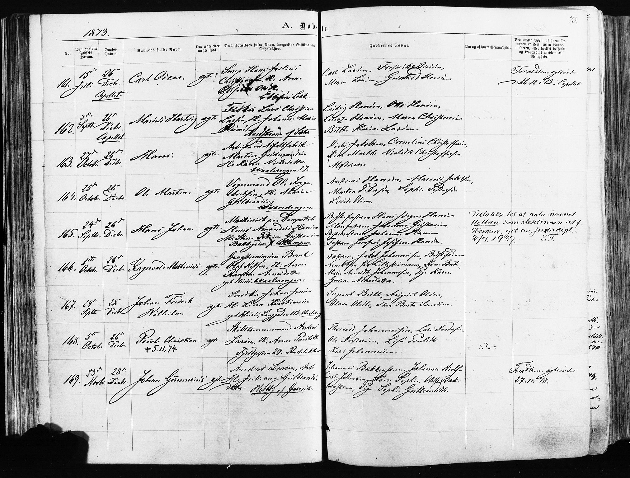 Østre Aker prestekontor Kirkebøker, AV/SAO-A-10840/F/Fa/L0003: Parish register (official) no. I 3, 1869-1875, p. 73