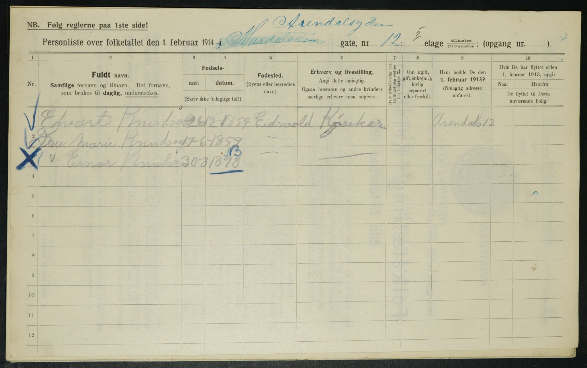 OBA, Municipal Census 1914 for Kristiania, 1914, p. 2013