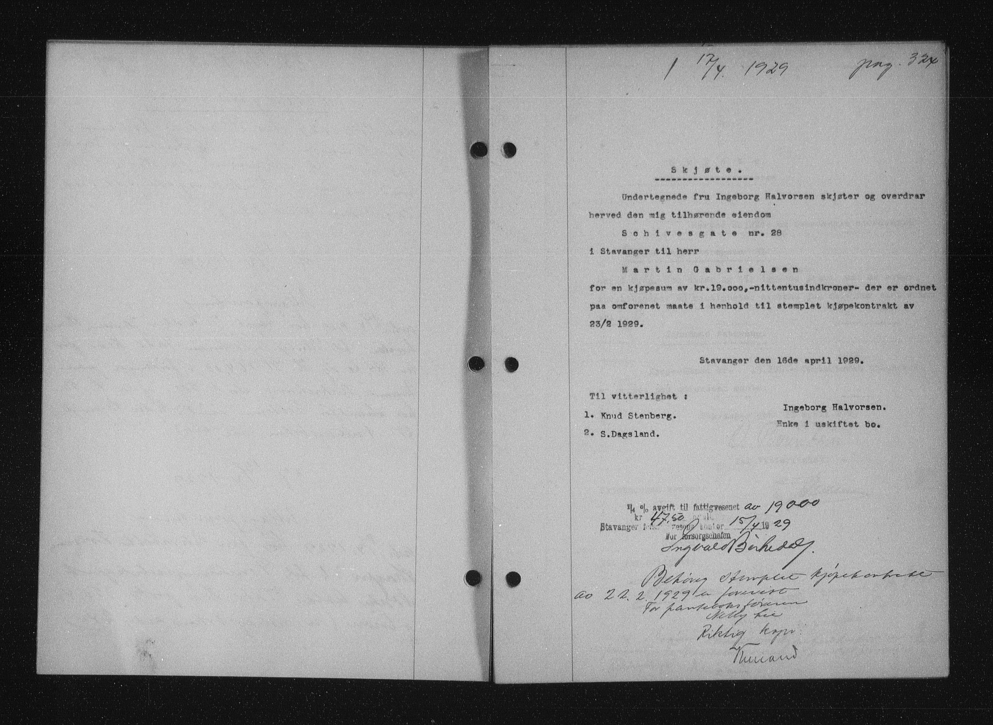 Stavanger byfogd, SAST/A-101408/001/4/41/410/410BB/L0055: Mortgage book no. 43, 1928-1929, Deed date: 17.04.1929