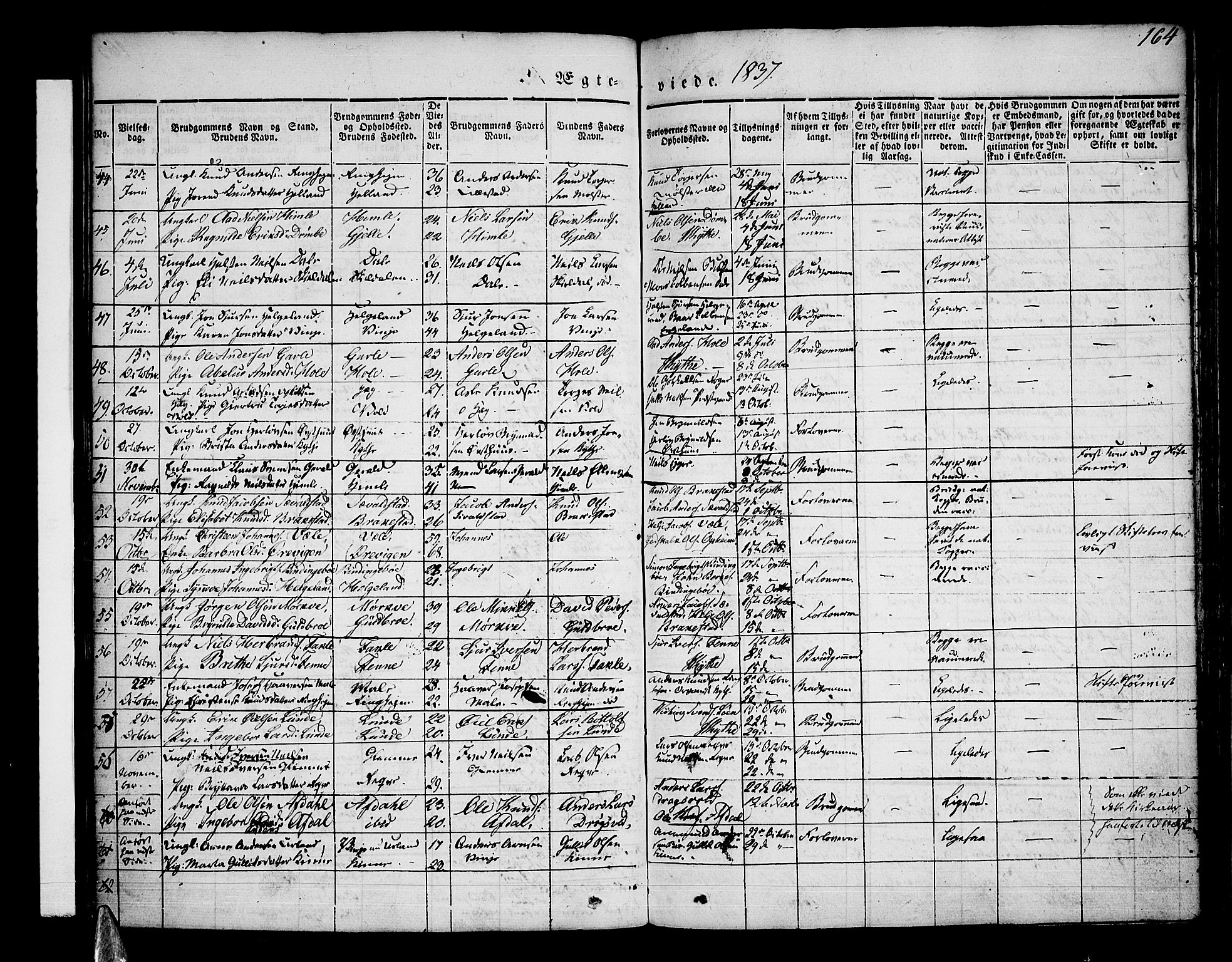 Voss sokneprestembete, SAB/A-79001/H/Haa: Parish register (official) no. A 13, 1836-1851, p. 164