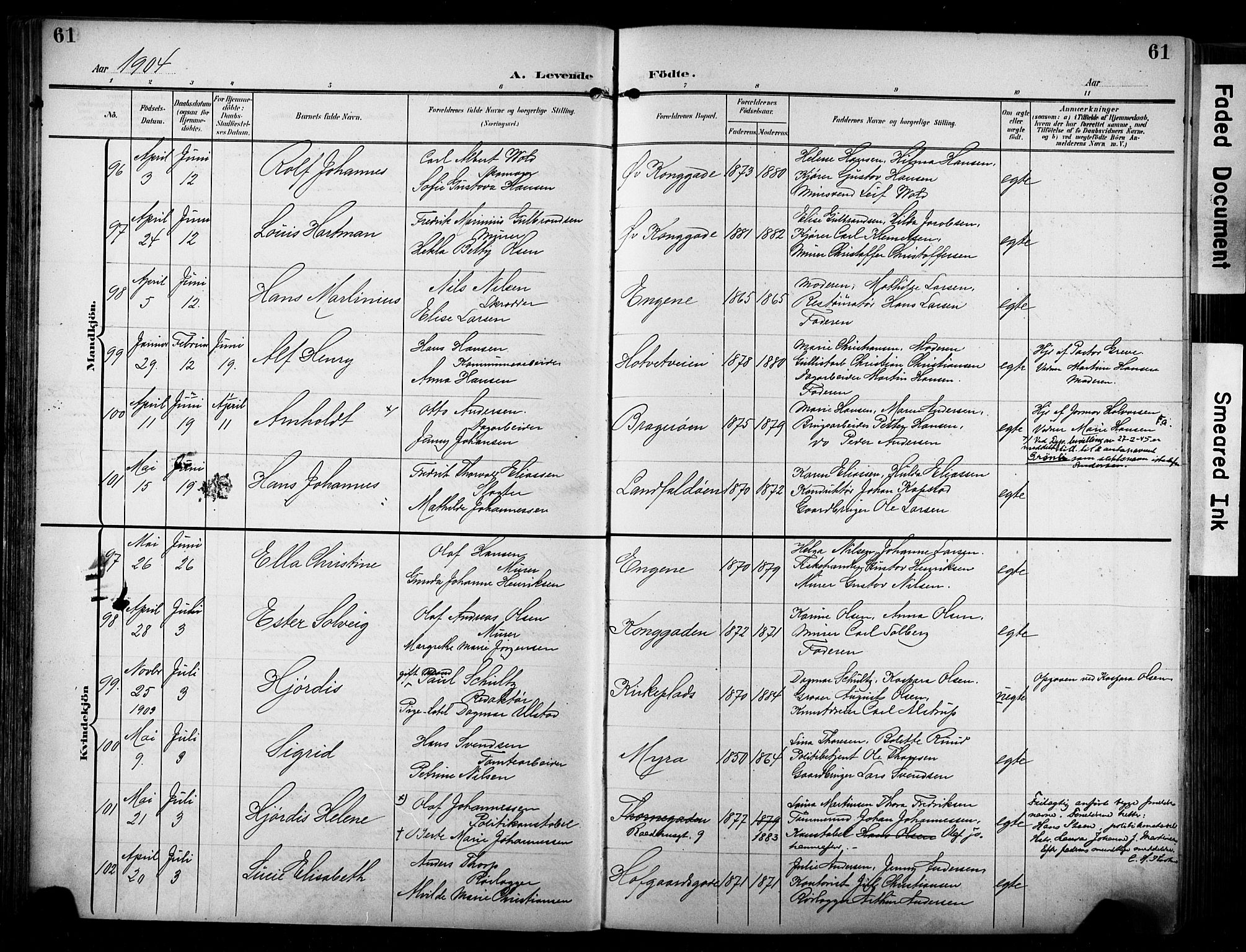 Bragernes kirkebøker, AV/SAKO-A-6/F/Fb/L0009: Parish register (official) no. II 9, 1902-1911, p. 61