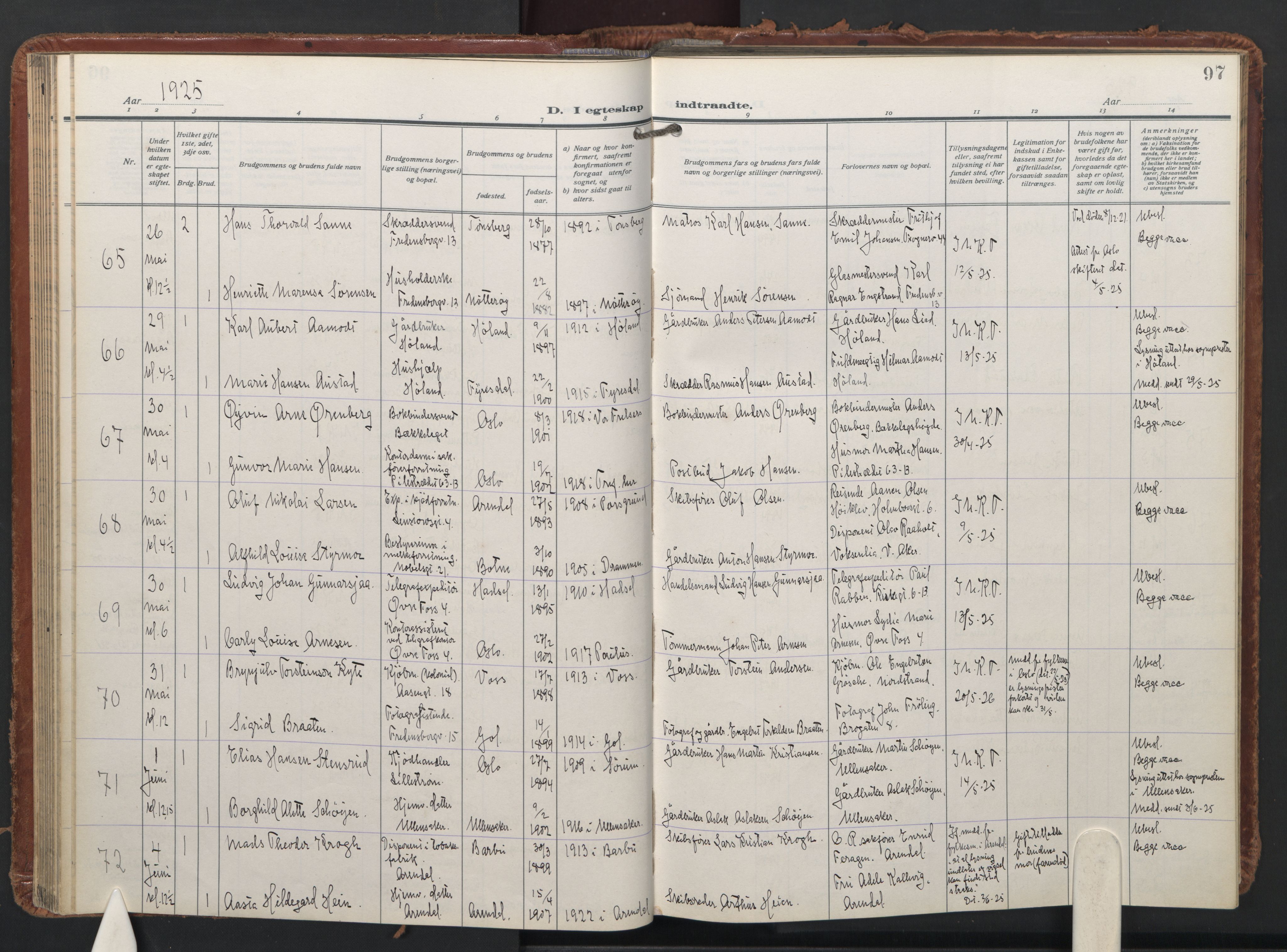 Trefoldighet prestekontor Kirkebøker, AV/SAO-A-10882/F/Fc/L0009: Parish register (official) no. III 9, 1922-1936, p. 97