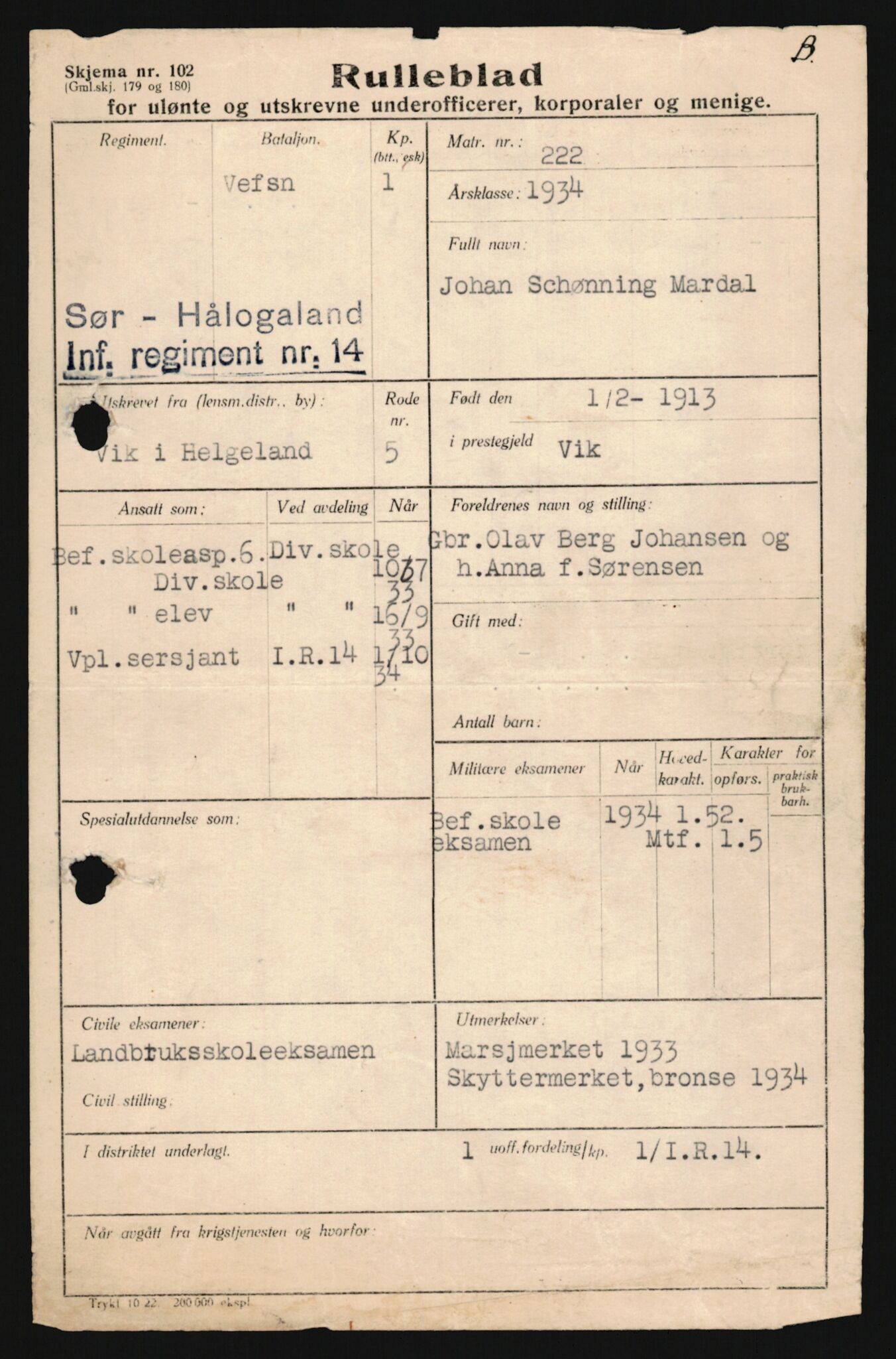 Forsvaret, Sør-Hålogaland landforsvar, AV/RA-RAFA-2552/P/Pa/L0302: Personellmapper for slettet personell, yrkesbefal og vernepliktig befal, født 1913-1916, 1932-1976, p. 127