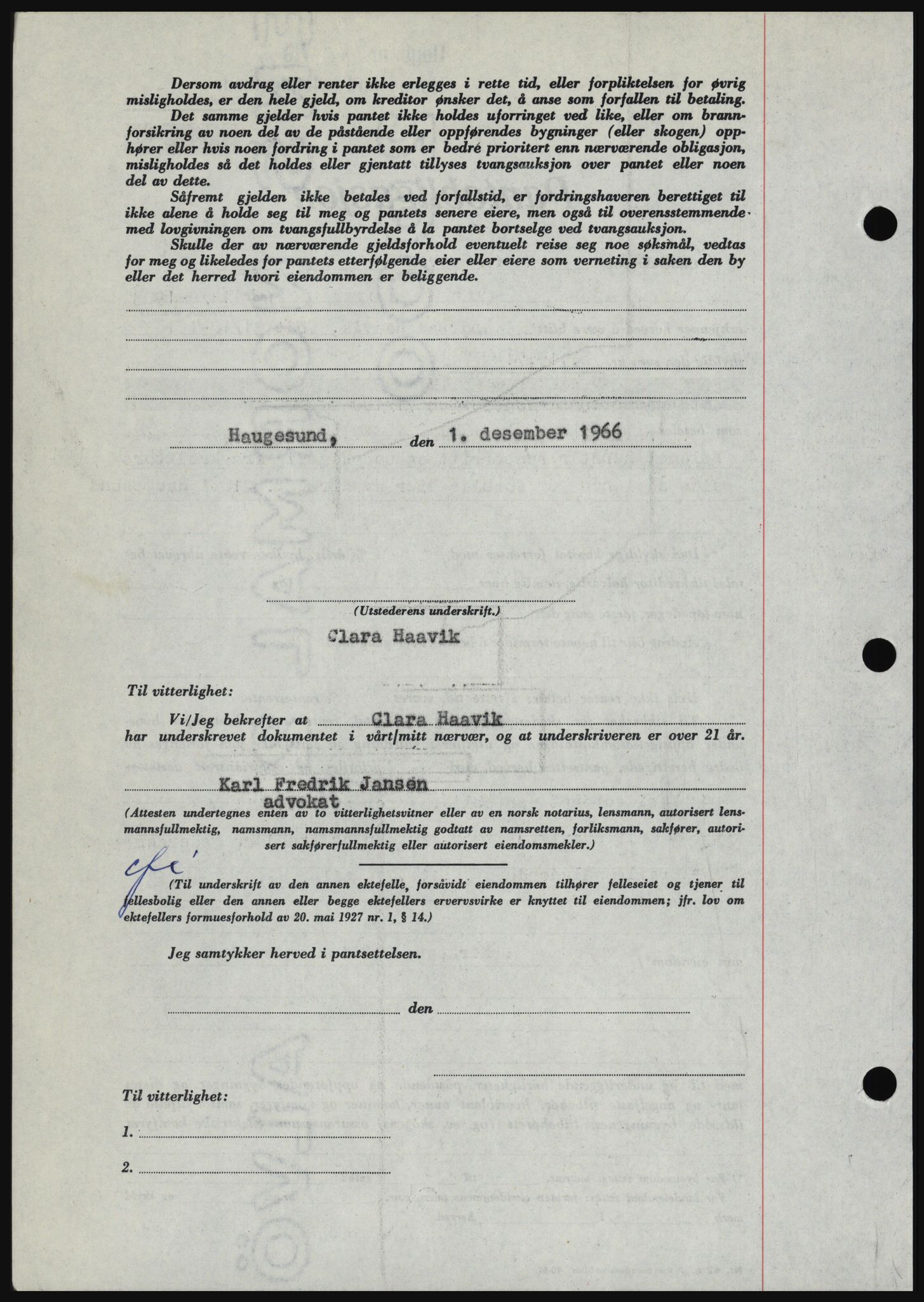 Haugesund tingrett, SAST/A-101415/01/II/IIC/L0056: Mortgage book no. B 56, 1966-1967, Diary no: : 2805/1966