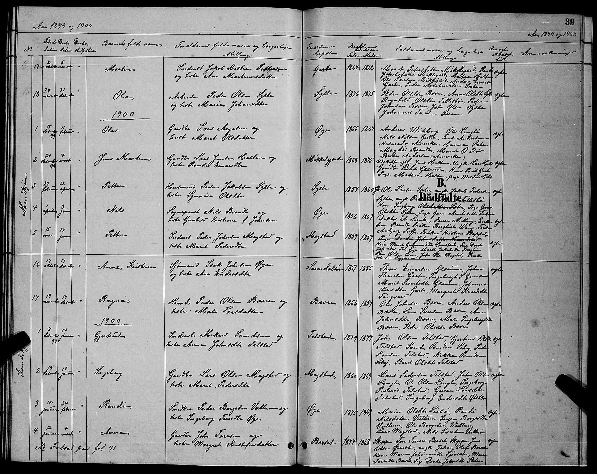 Ministerialprotokoller, klokkerbøker og fødselsregistre - Møre og Romsdal, AV/SAT-A-1454/595/L1052: Parish register (copy) no. 595C04, 1885-1900, p. 39