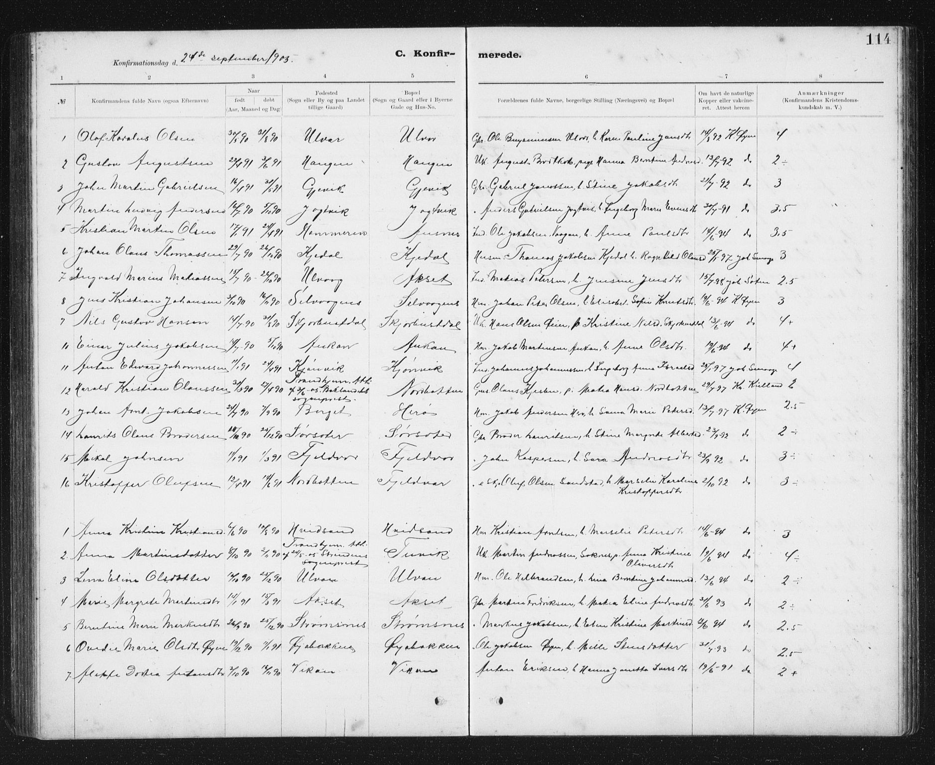 Ministerialprotokoller, klokkerbøker og fødselsregistre - Sør-Trøndelag, SAT/A-1456/637/L0563: Parish register (copy) no. 637C04, 1899-1940, p. 114
