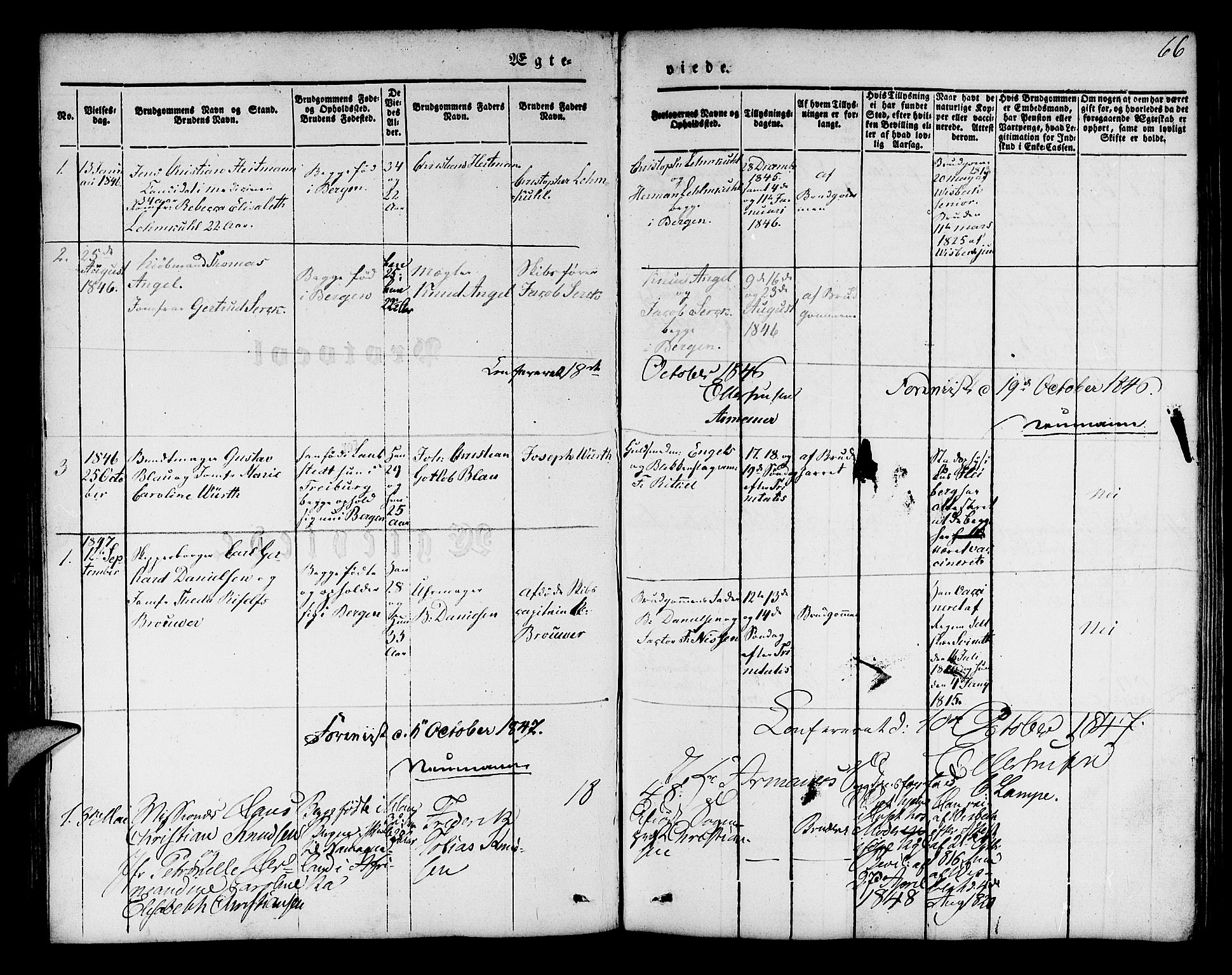 Mariakirken Sokneprestembete, SAB/A-76901/H/Hab/L0002: Parish register (copy) no. A 2, 1846-1862, p. 66