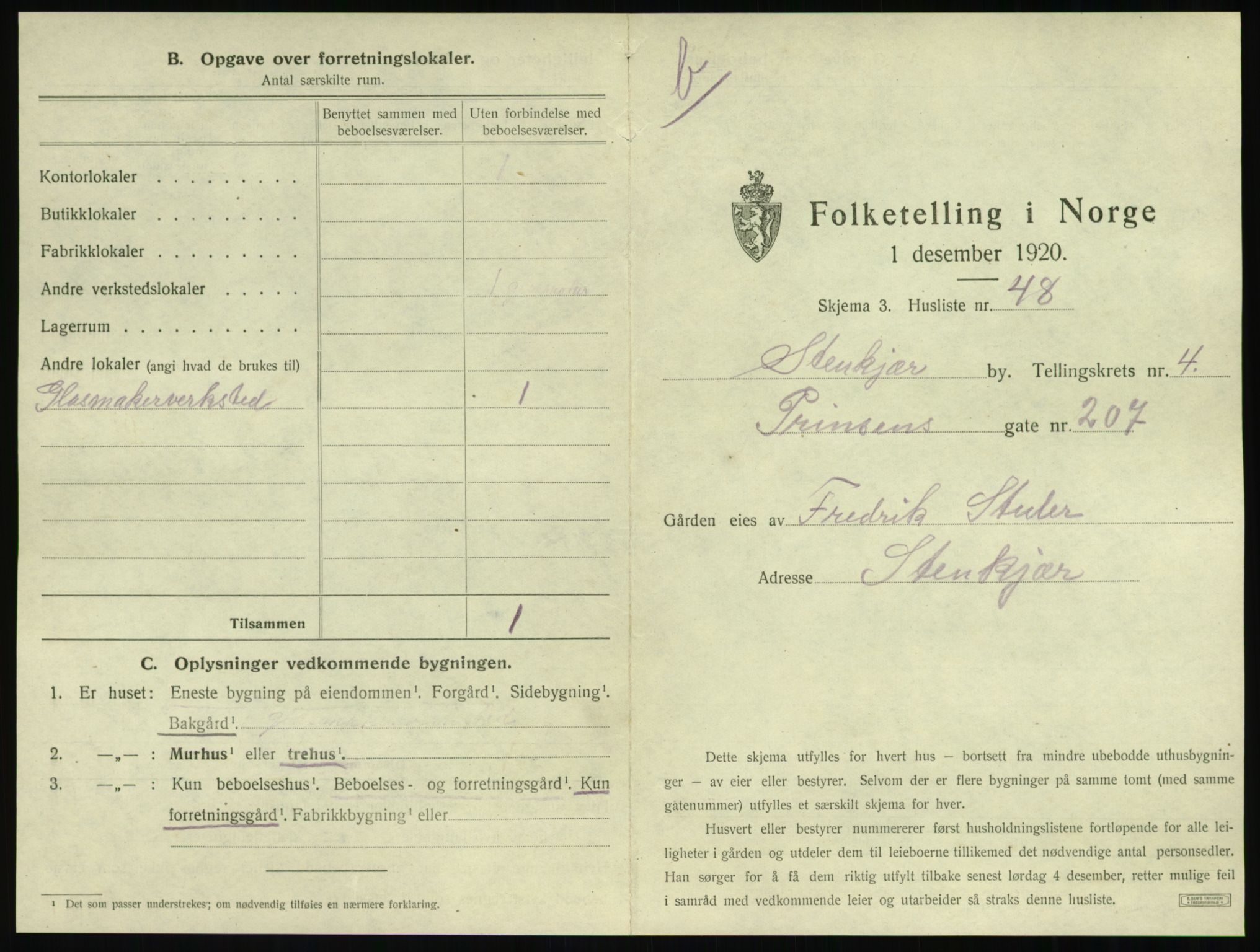 SAT, 1920 census for Steinkjer, 1920, p. 688