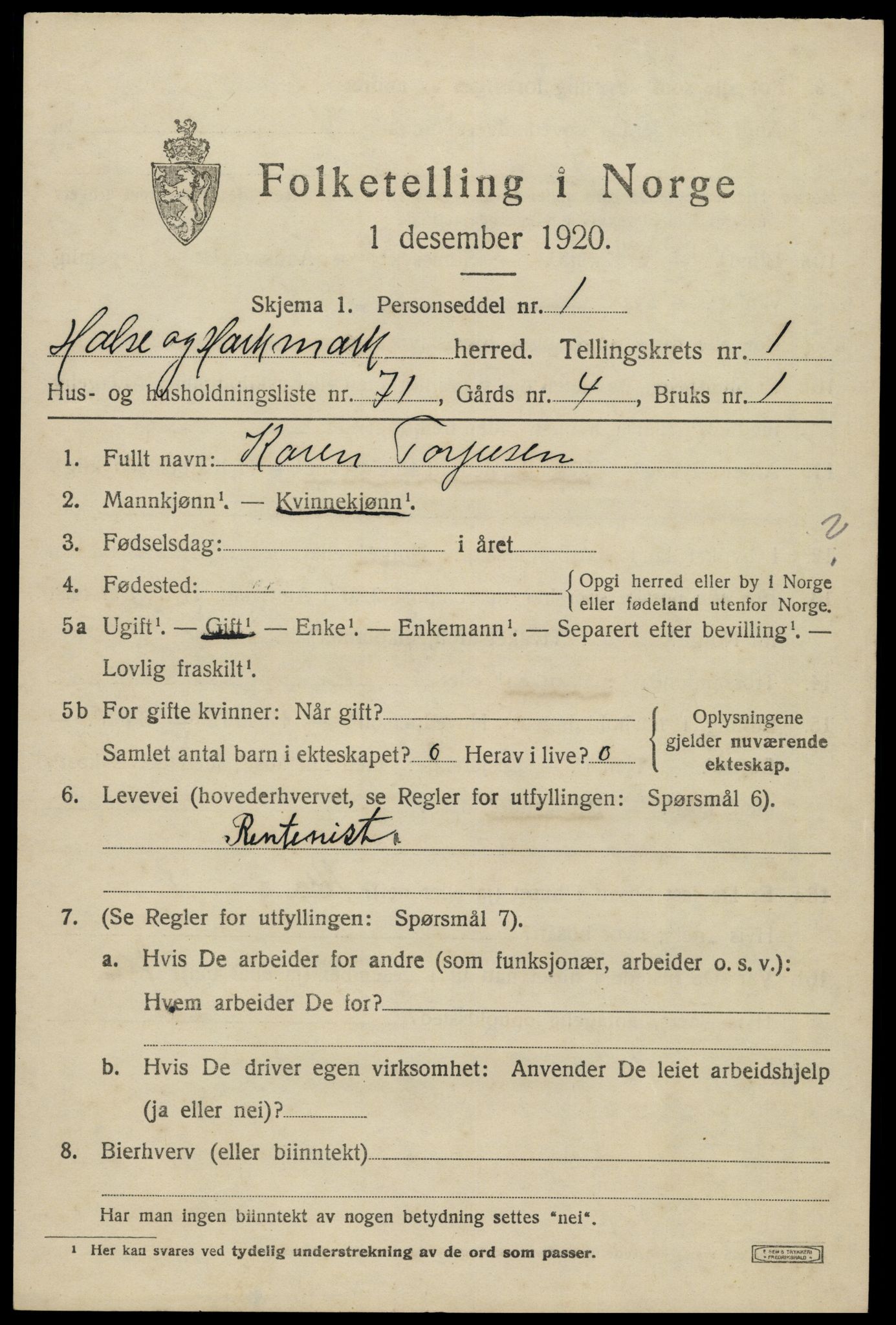 SAK, 1920 census for Halse og Harkmark, 1920, p. 2023