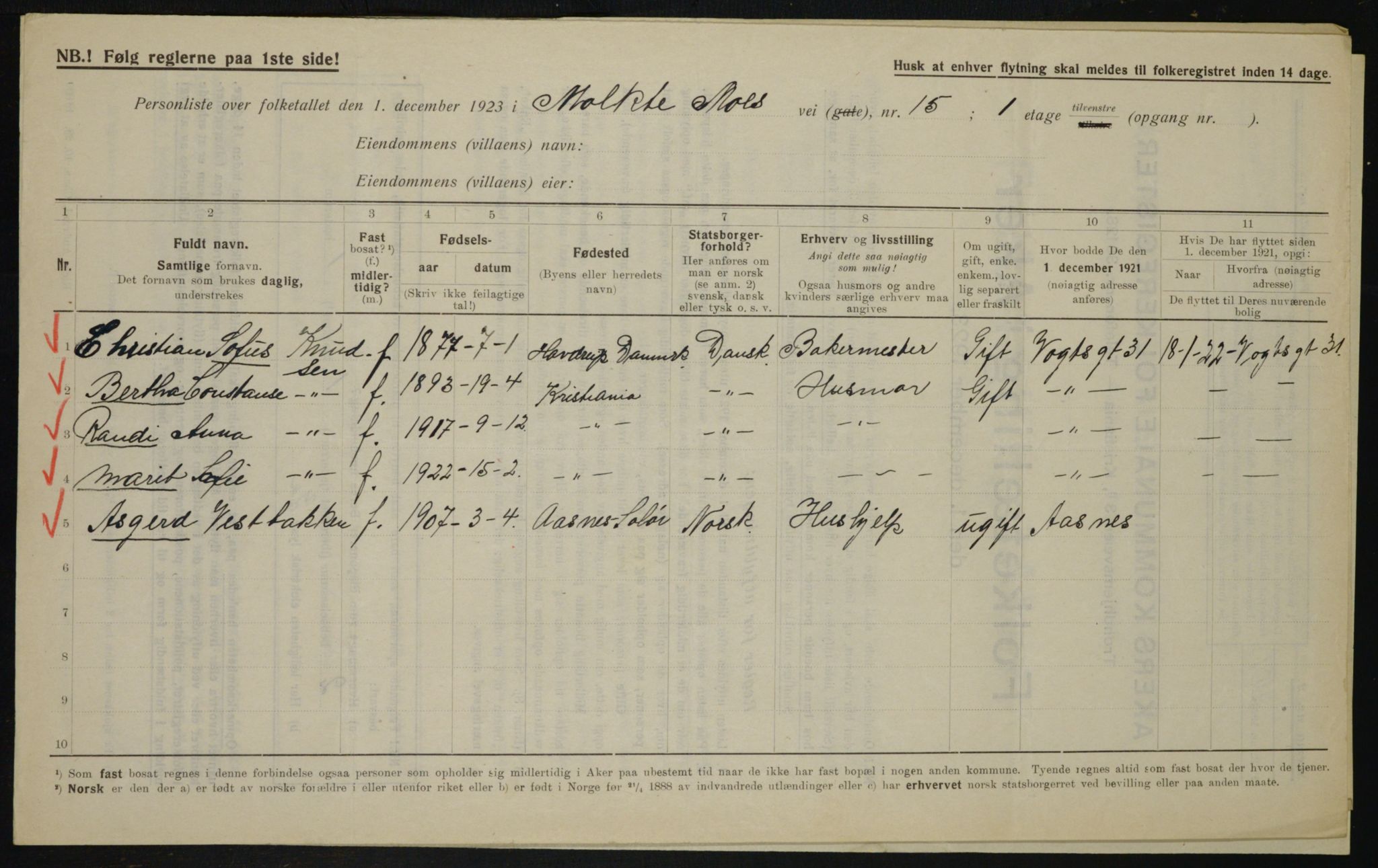 , Municipal Census 1923 for Aker, 1923, p. 21463