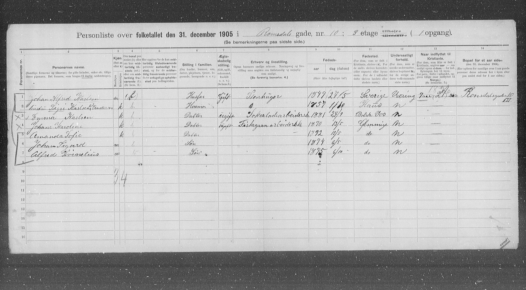OBA, Municipal Census 1905 for Kristiania, 1905, p. 43906