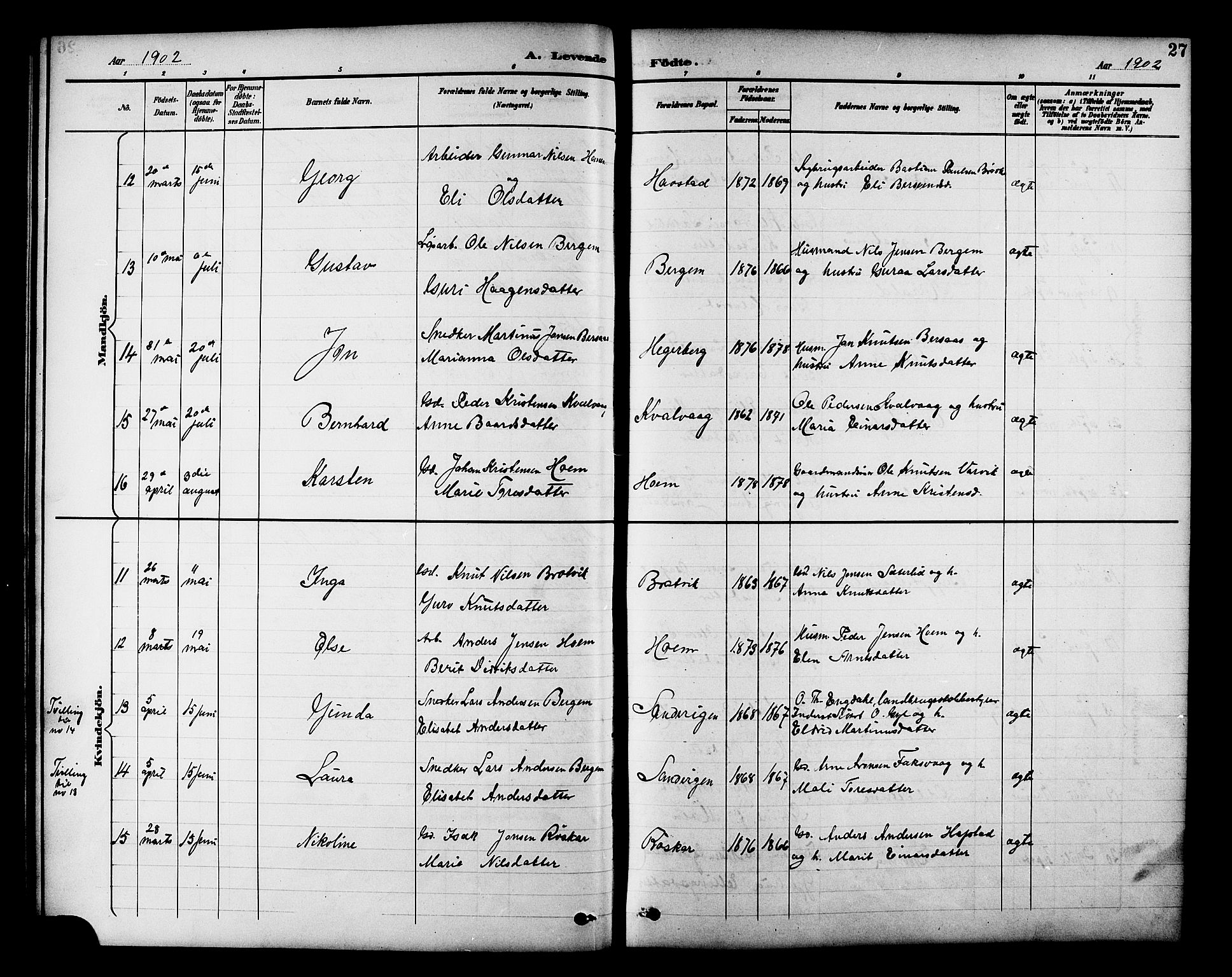 Ministerialprotokoller, klokkerbøker og fødselsregistre - Møre og Romsdal, AV/SAT-A-1454/586/L0992: Parish register (copy) no. 586C03, 1892-1909, p. 27