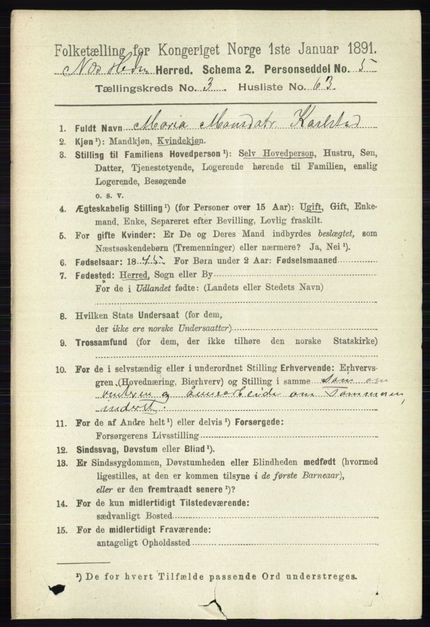 RA, 1891 census for 0411 Nes, 1891, p. 1949