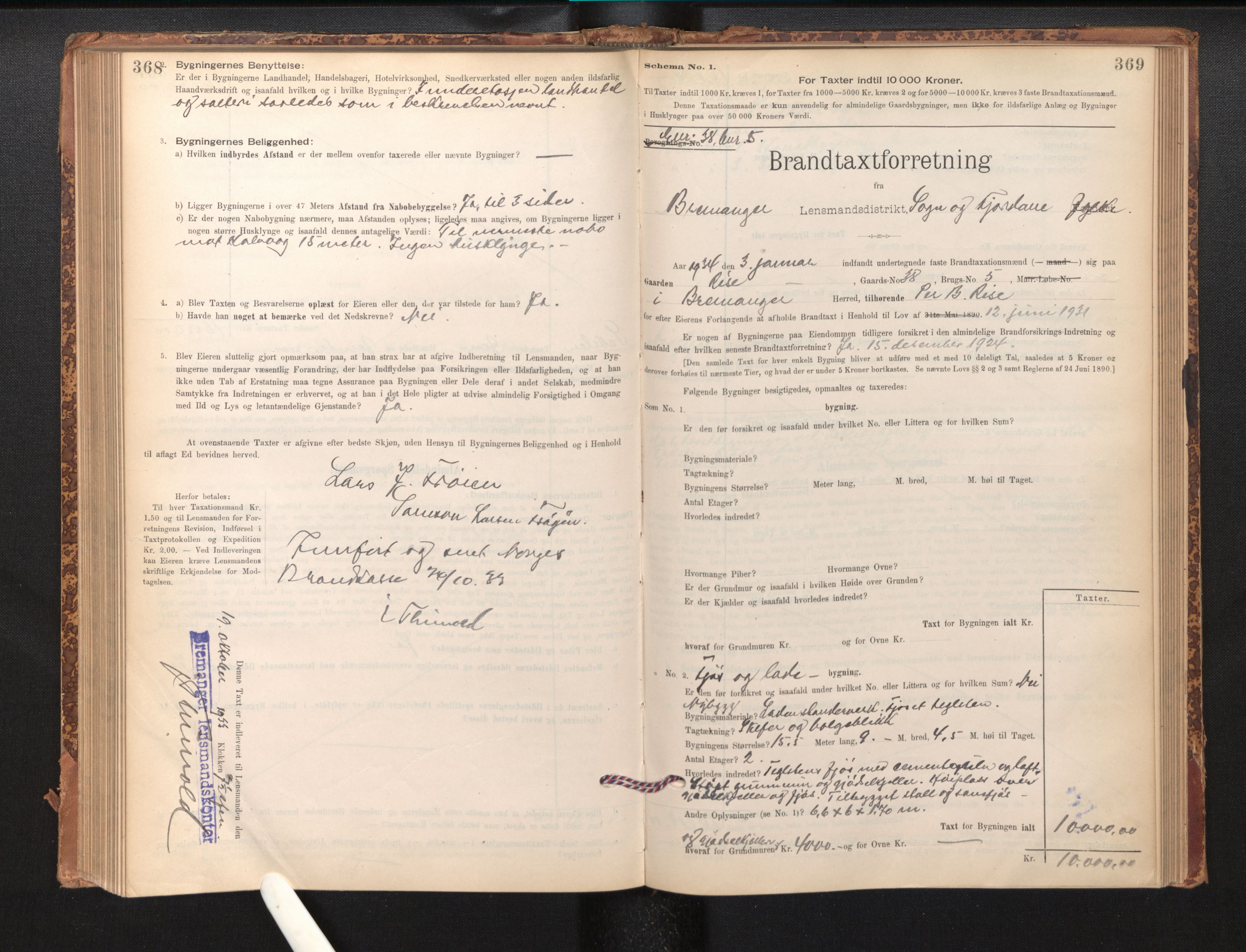 Lensmannen i Bremanger, SAB/A-26701/0012/L0007: Branntakstprotokoll, skjematakst, 1895-1936, p. 368-369