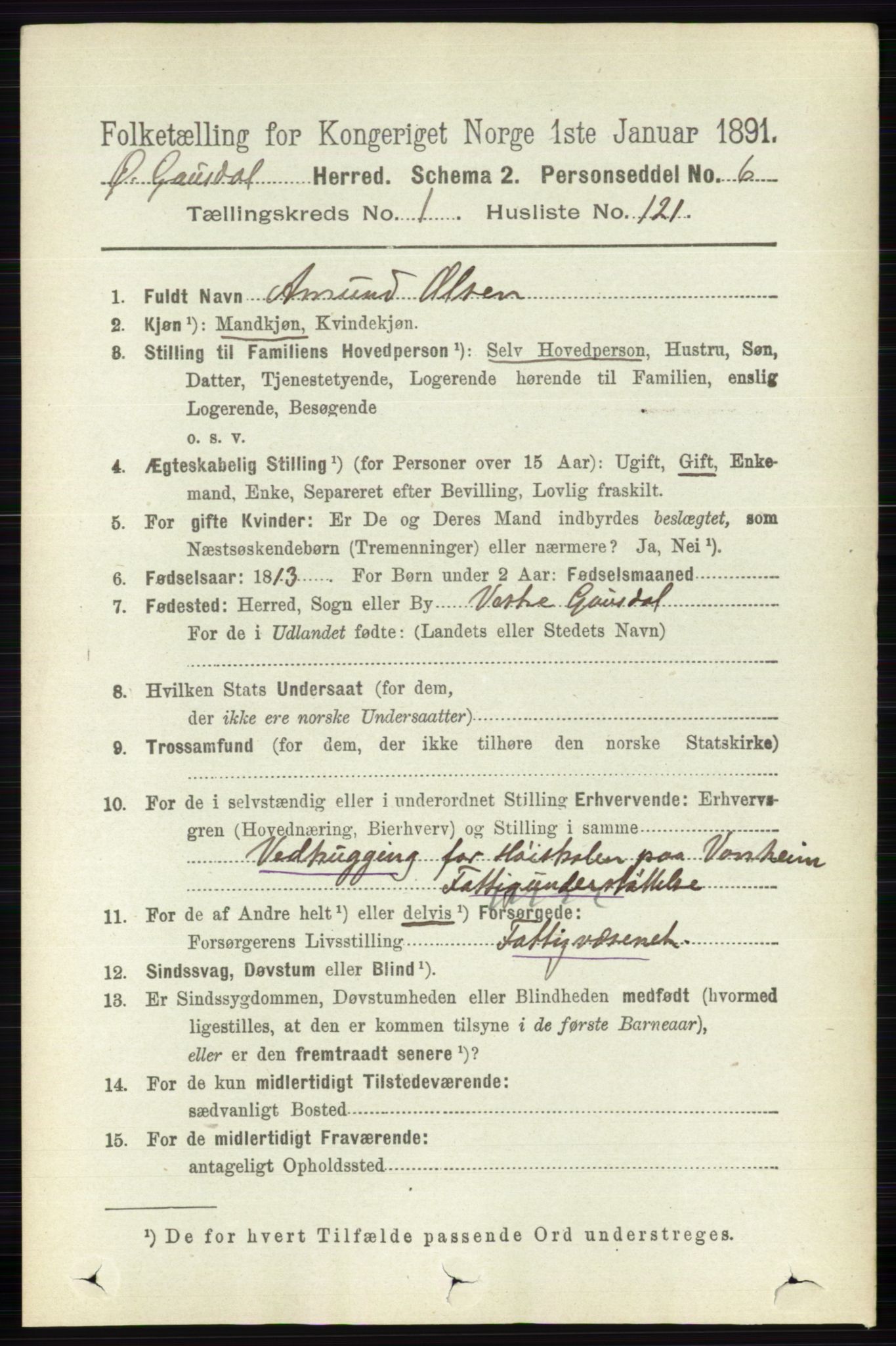 RA, 1891 census for 0522 Østre Gausdal, 1891, p. 989
