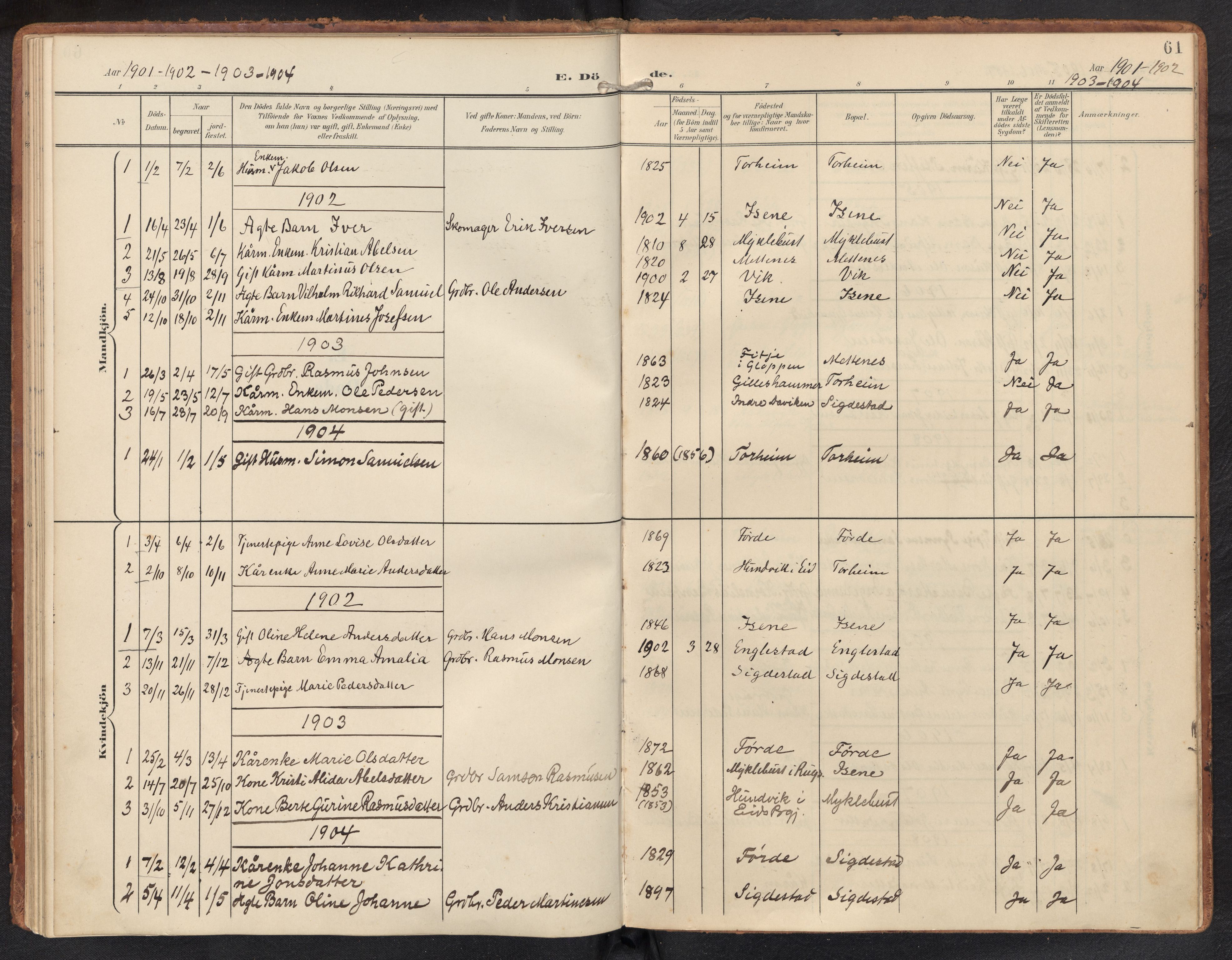 Davik sokneprestembete, SAB/A-79701/H/Haa/Haae/L0002: Parish register (official) no. E 2, 1901-1937, p. 60b-61a