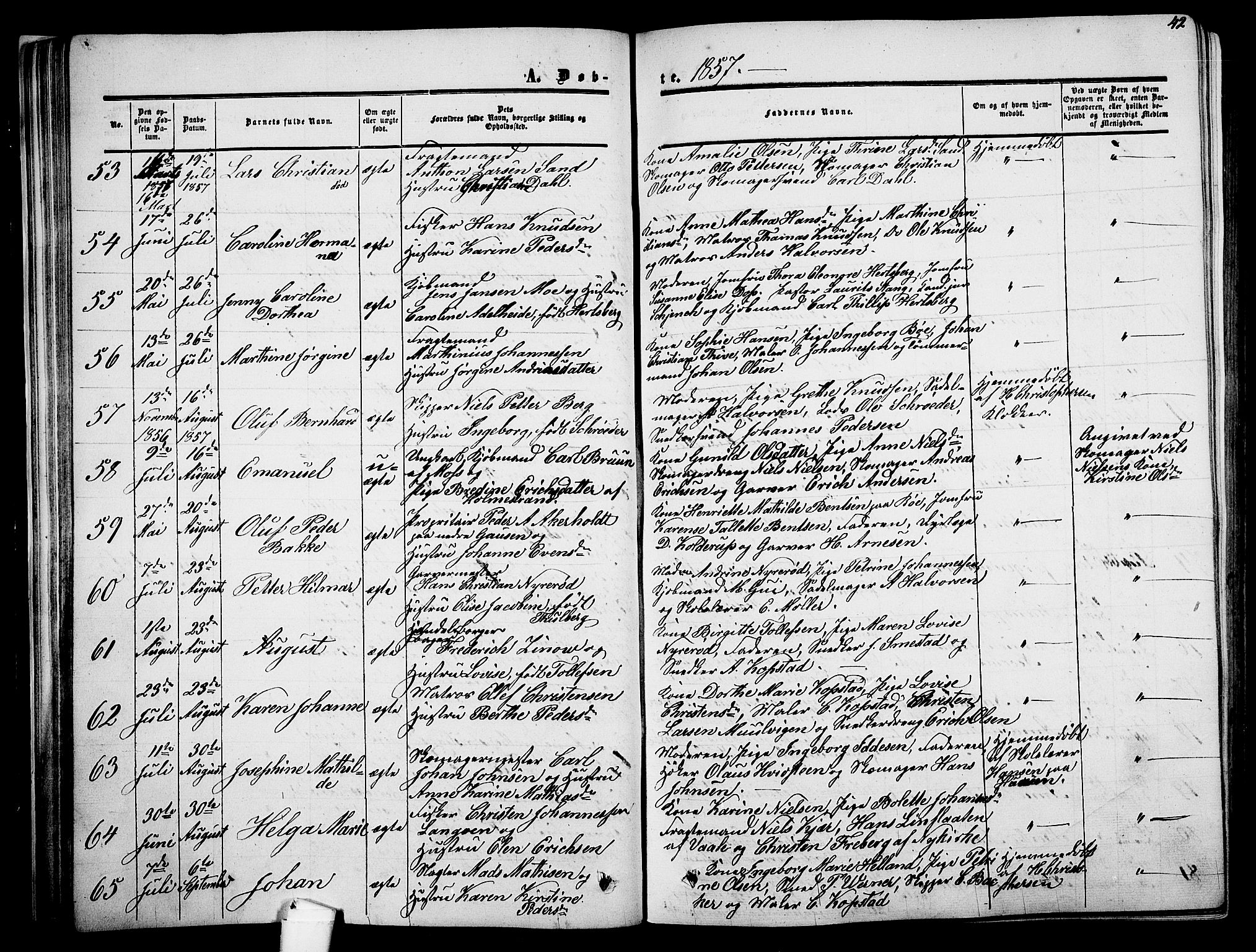 Holmestrand kirkebøker, AV/SAKO-A-346/G/Ga/L0003: Parish register (copy) no. 3, 1849-1874, p. 42